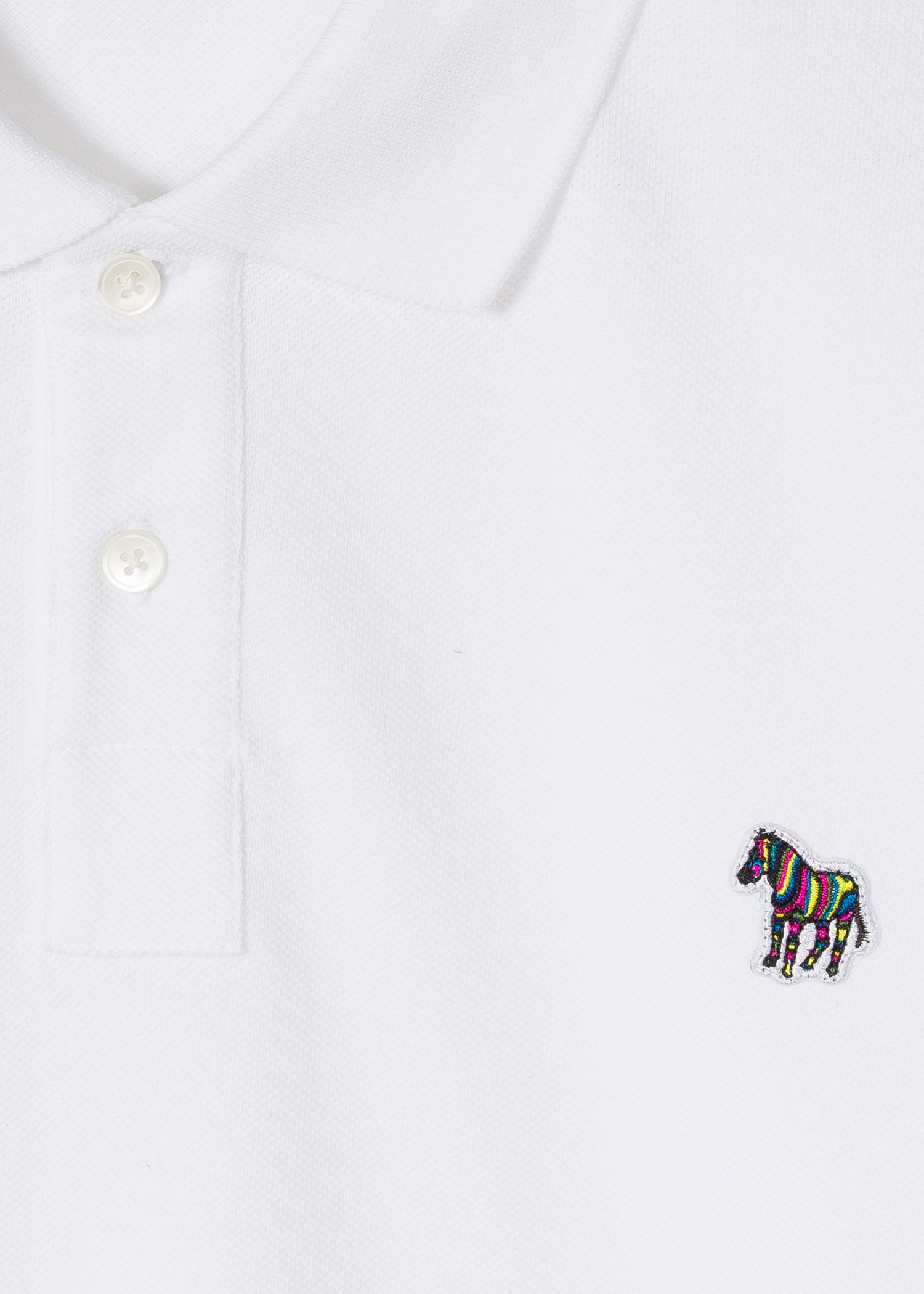 Men's White Cotton-Piqué Zebra Logo Polo Shirt