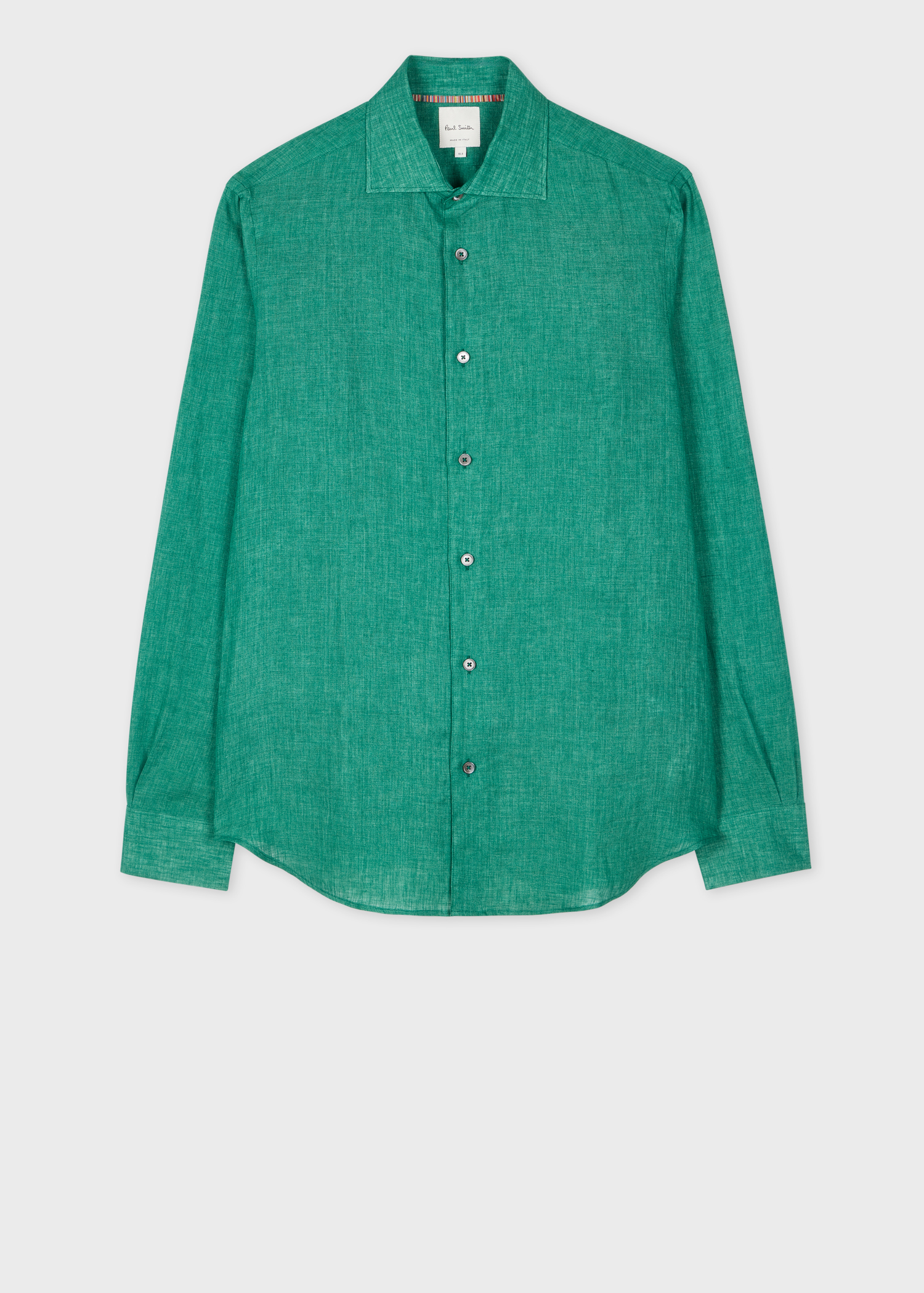 Slim-Fit Green Linen Shirt