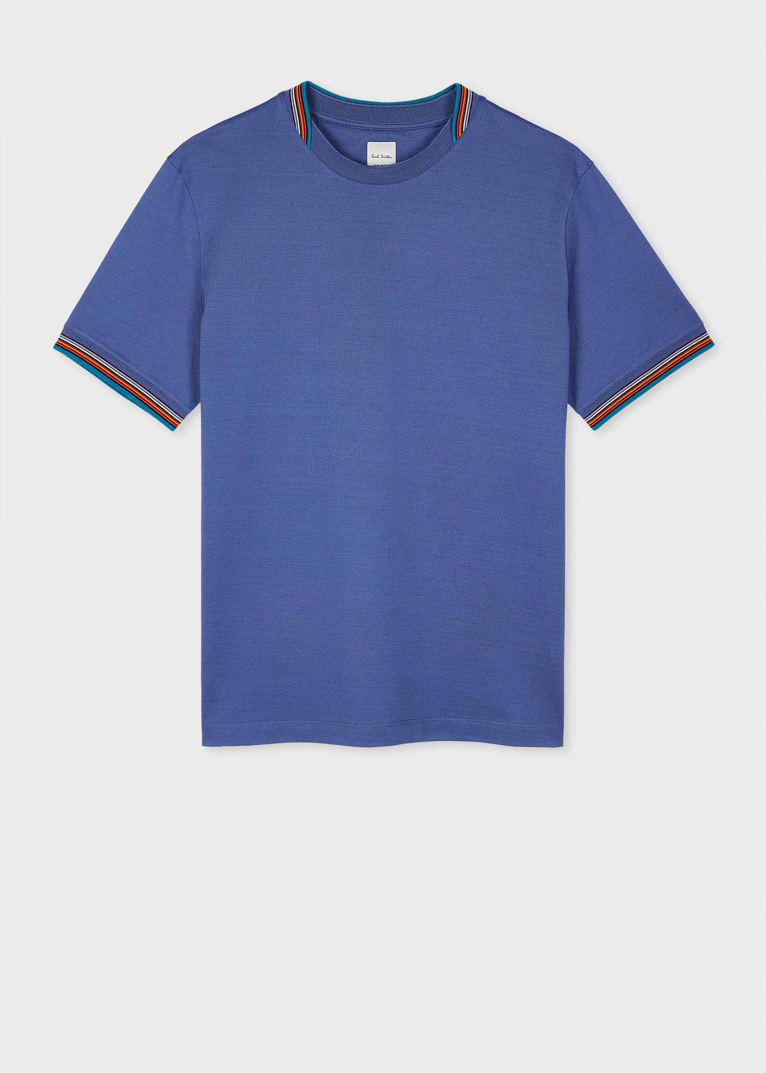 Men's Blue Mercerised Cotton Pique 'Signature Stripe' Collar