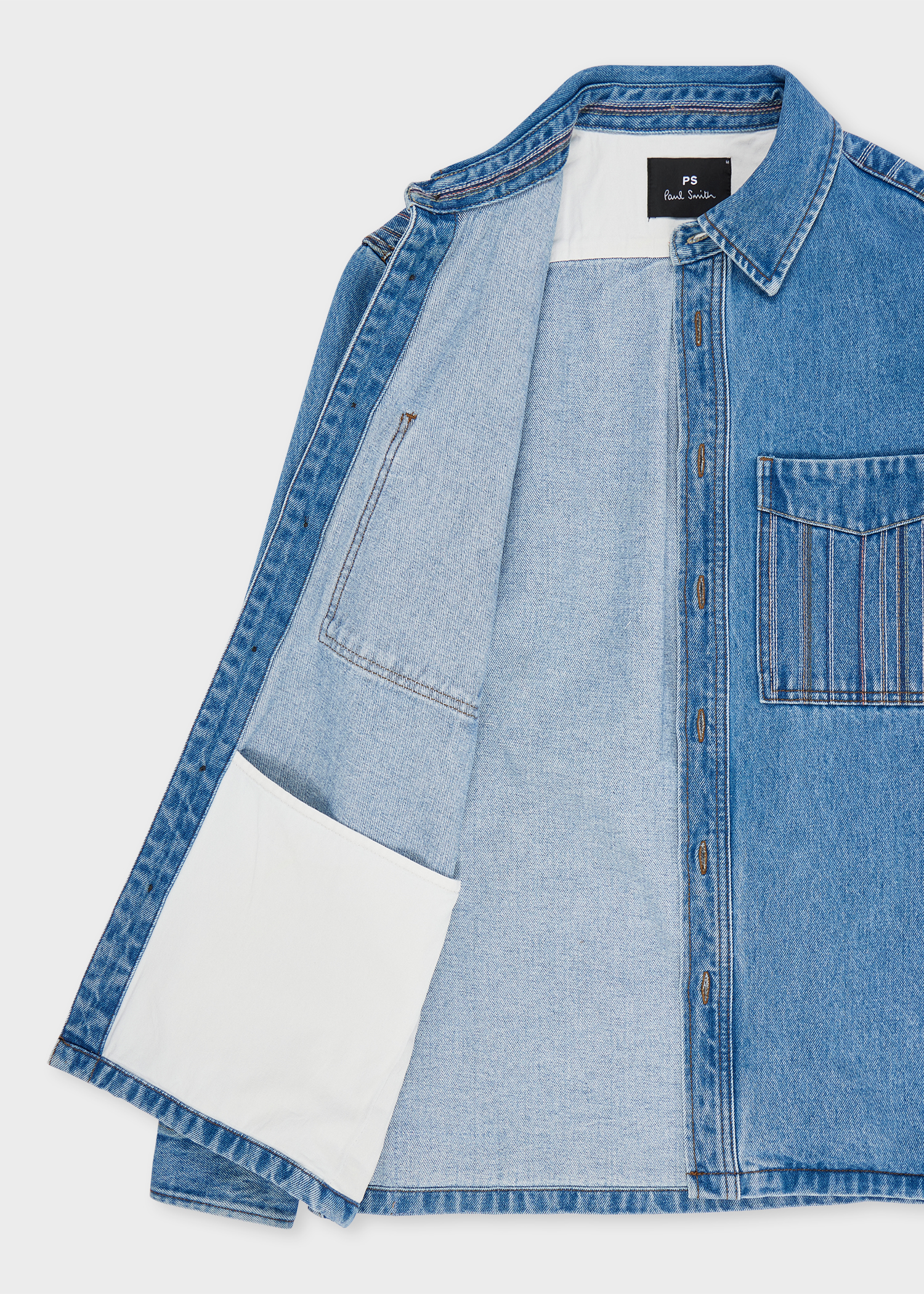 Men's Light-Wash Denim Embroidered-Stripe Shirt Jacket