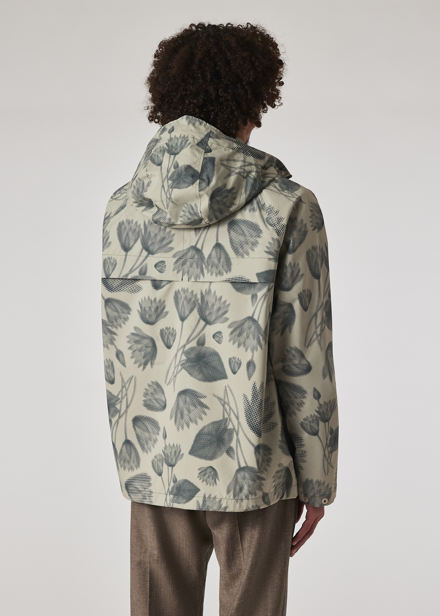 Men's Khaki 'Half Tone Floral' Print Recycled-Polyester Jacket
