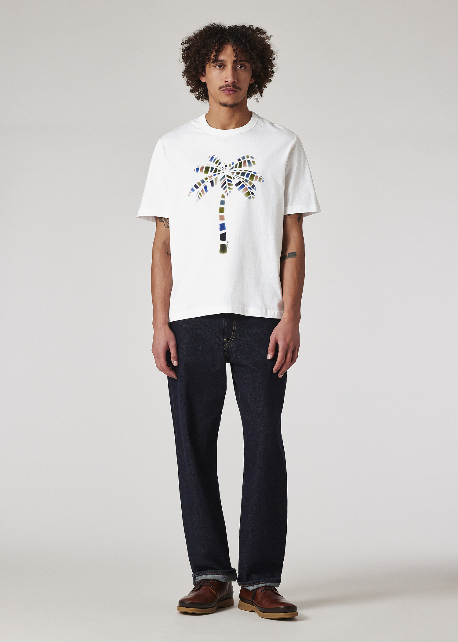 Paul Smith｜ (M2R 220X PP5073 01) Men's White 'Palm Tree' Print T-Shirt