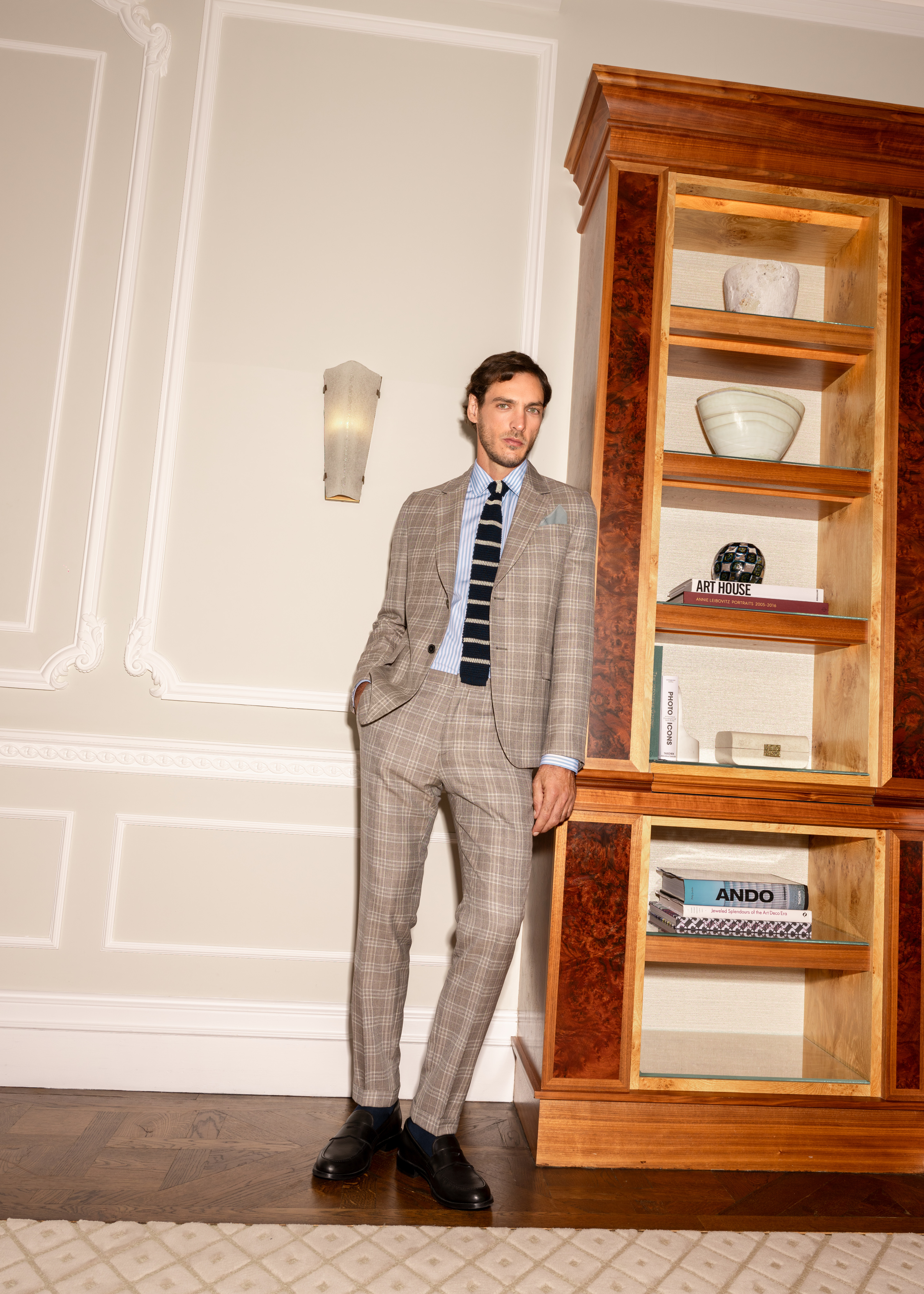 Slim-Fit Grey Check Wool Trousers