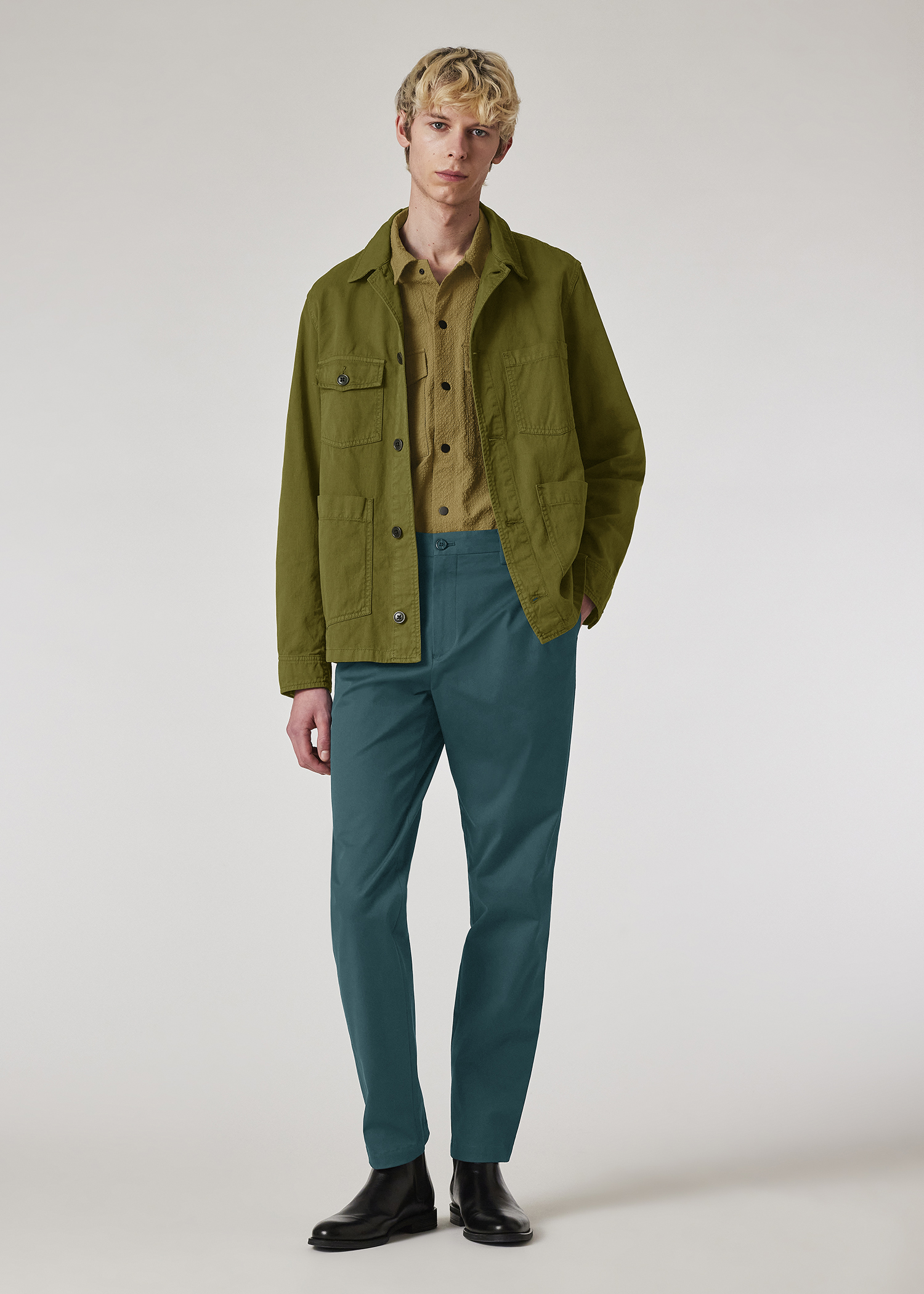 Men's Khaki Garment-Dye 'Broad Stripe Zebra' Cotton Work Jacket