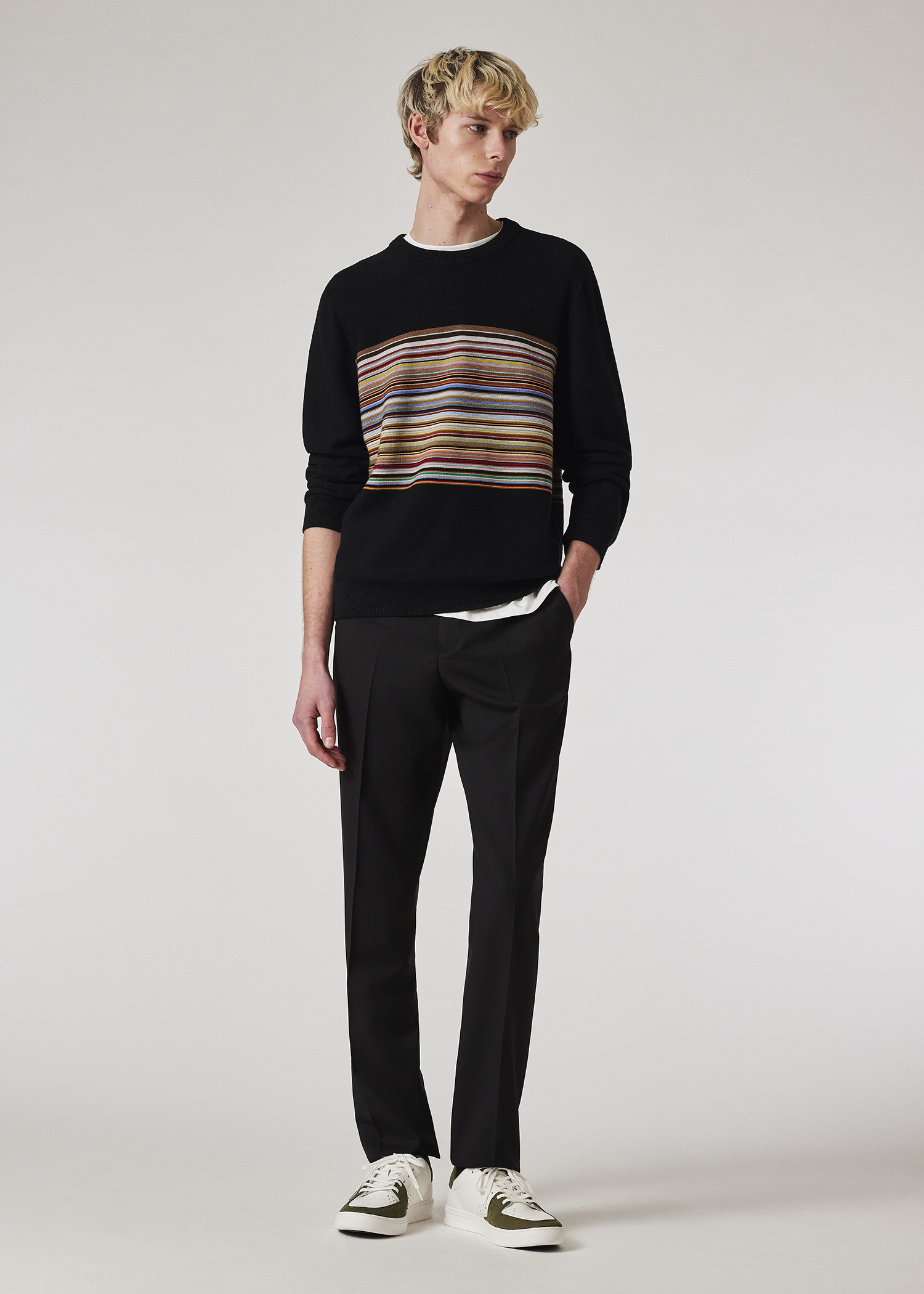 Men's Black 'Signature Stripe' Block Wool Sweater Men's Black 'Signature Stripe' Block Wool Sweater