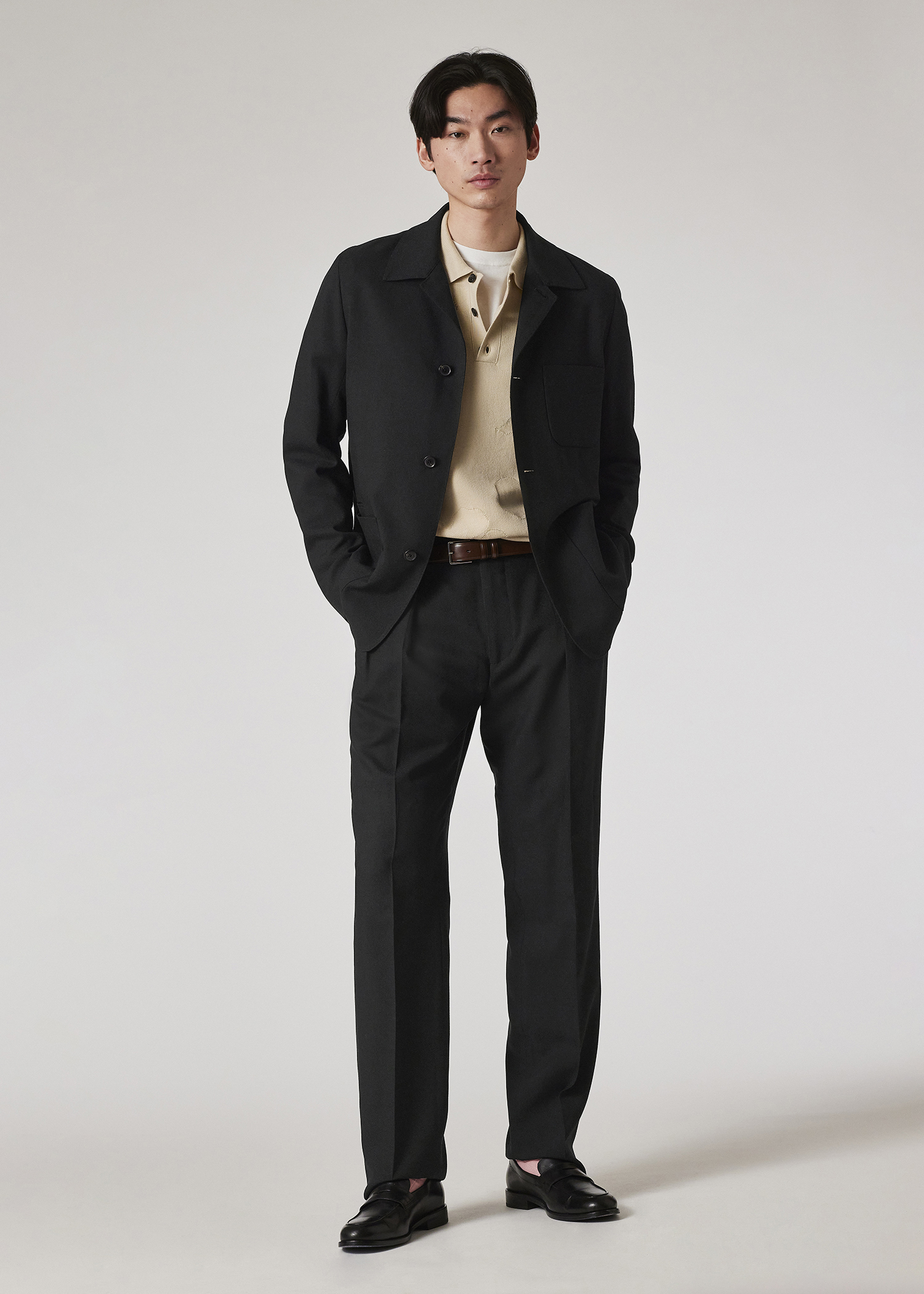 Men's Black Two-Ply Hopsack Wool Work Jacket