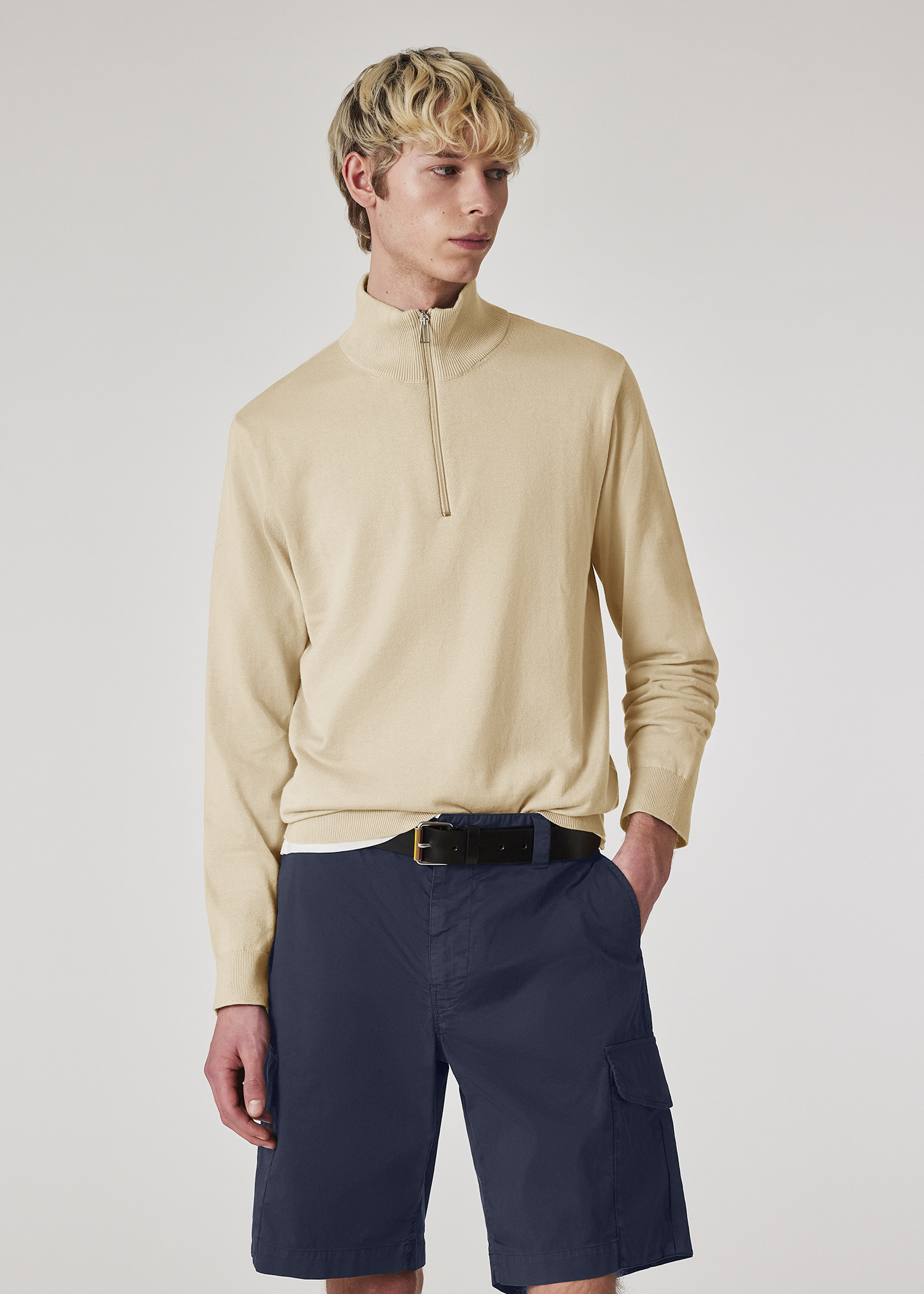 スウェット・トレーナー *STONE * Light Organic Cotton Man to Man Navy 5100062S Men's Light Stone Half Zip Knit Organic Cotton Sweater