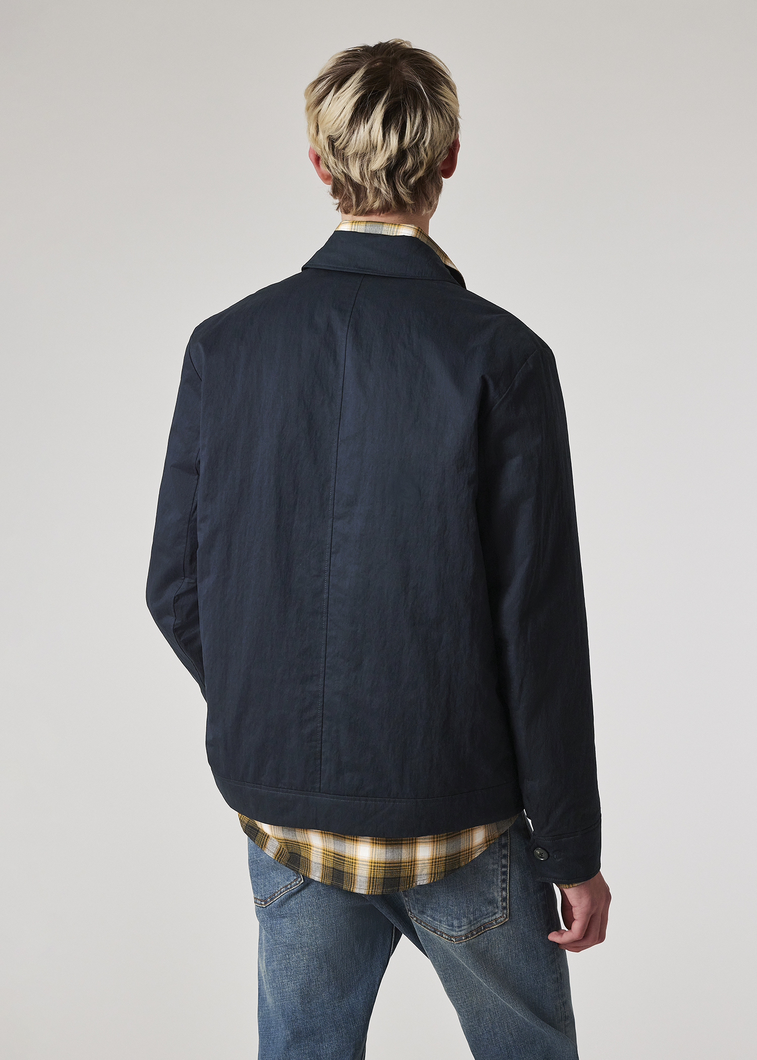 Men's Navy Water Resistant Wadded Harrington Jacket
