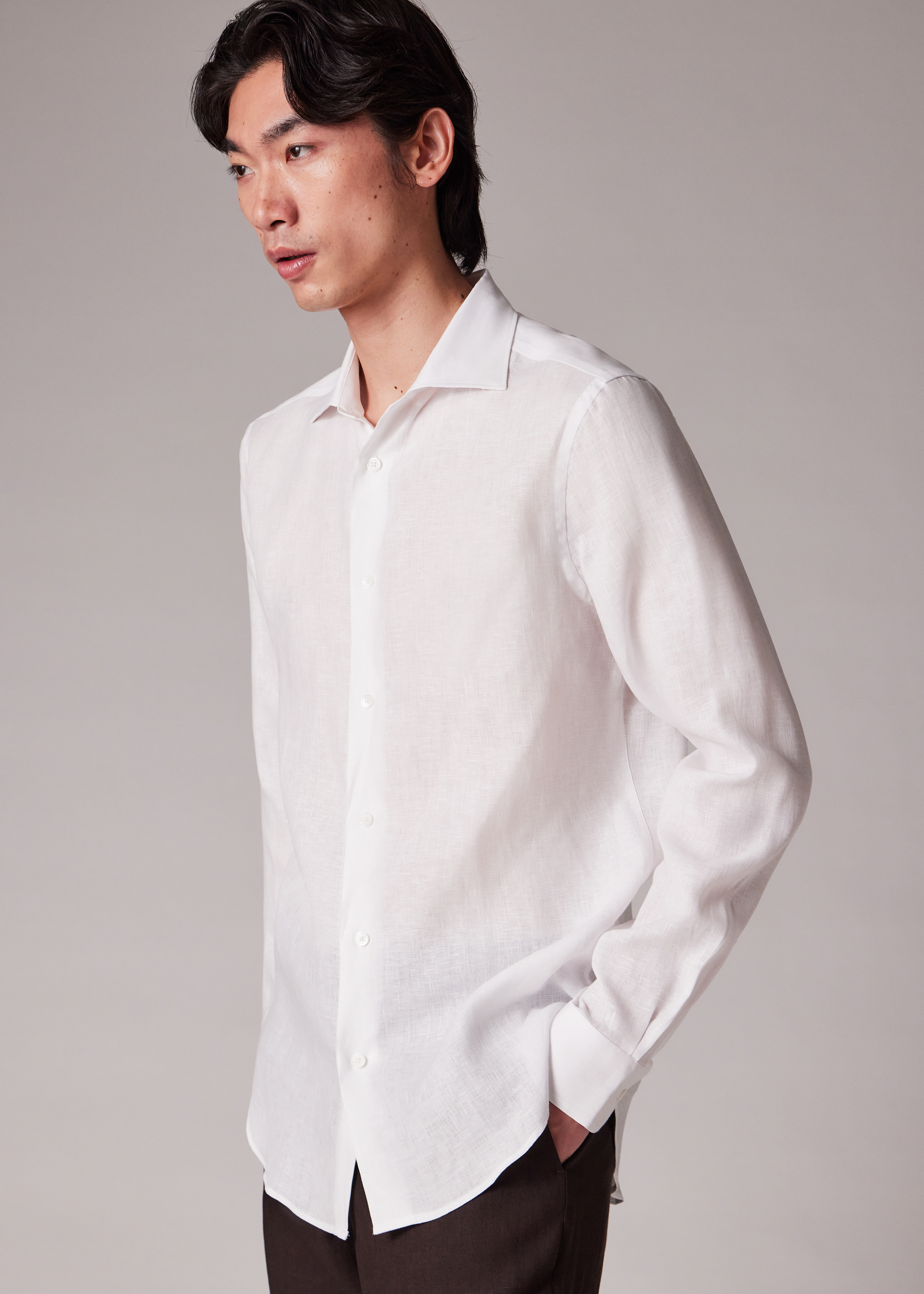 Slim-Fit White Linen Shirt