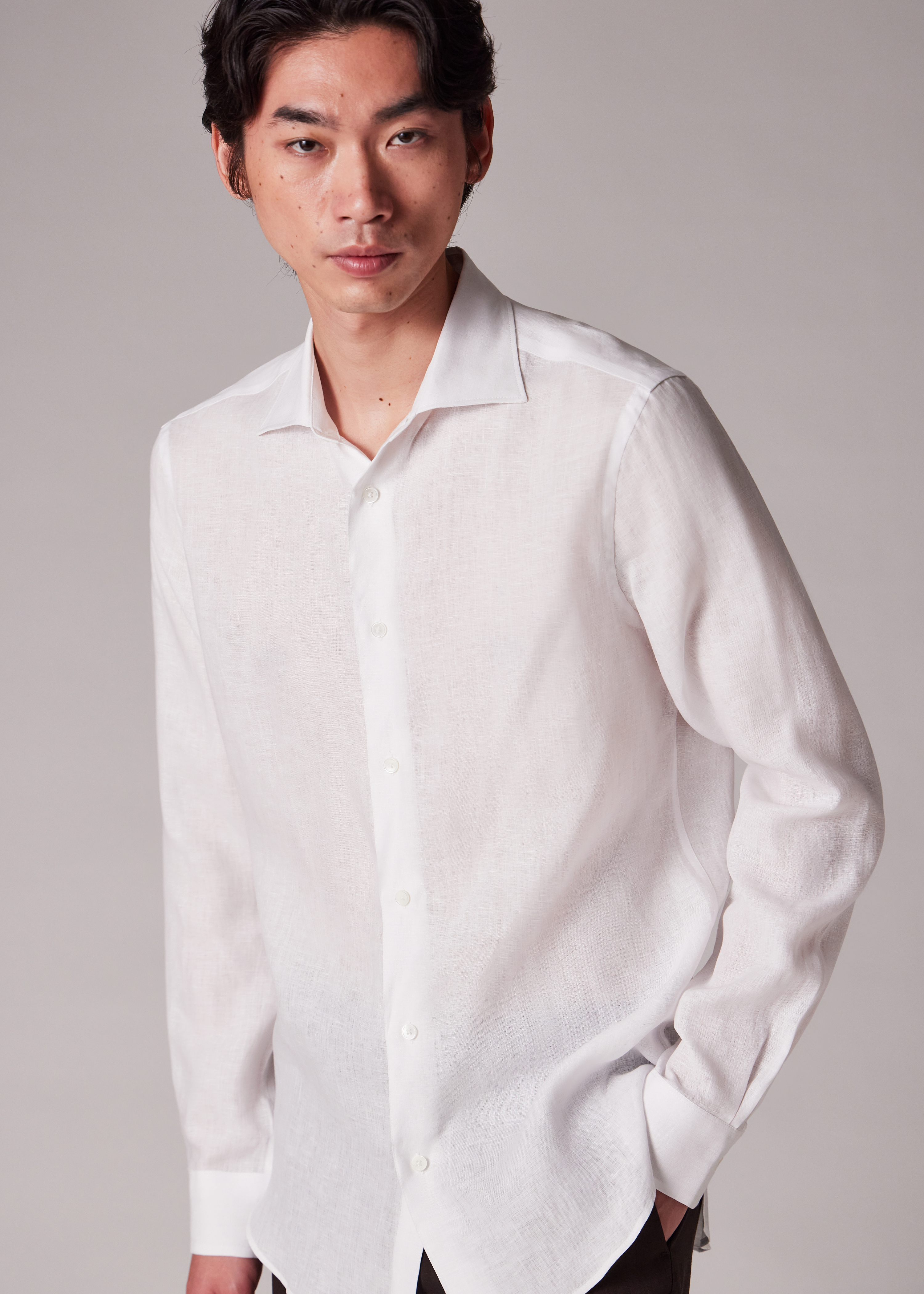 Slim-Fit White Linen Shirt
