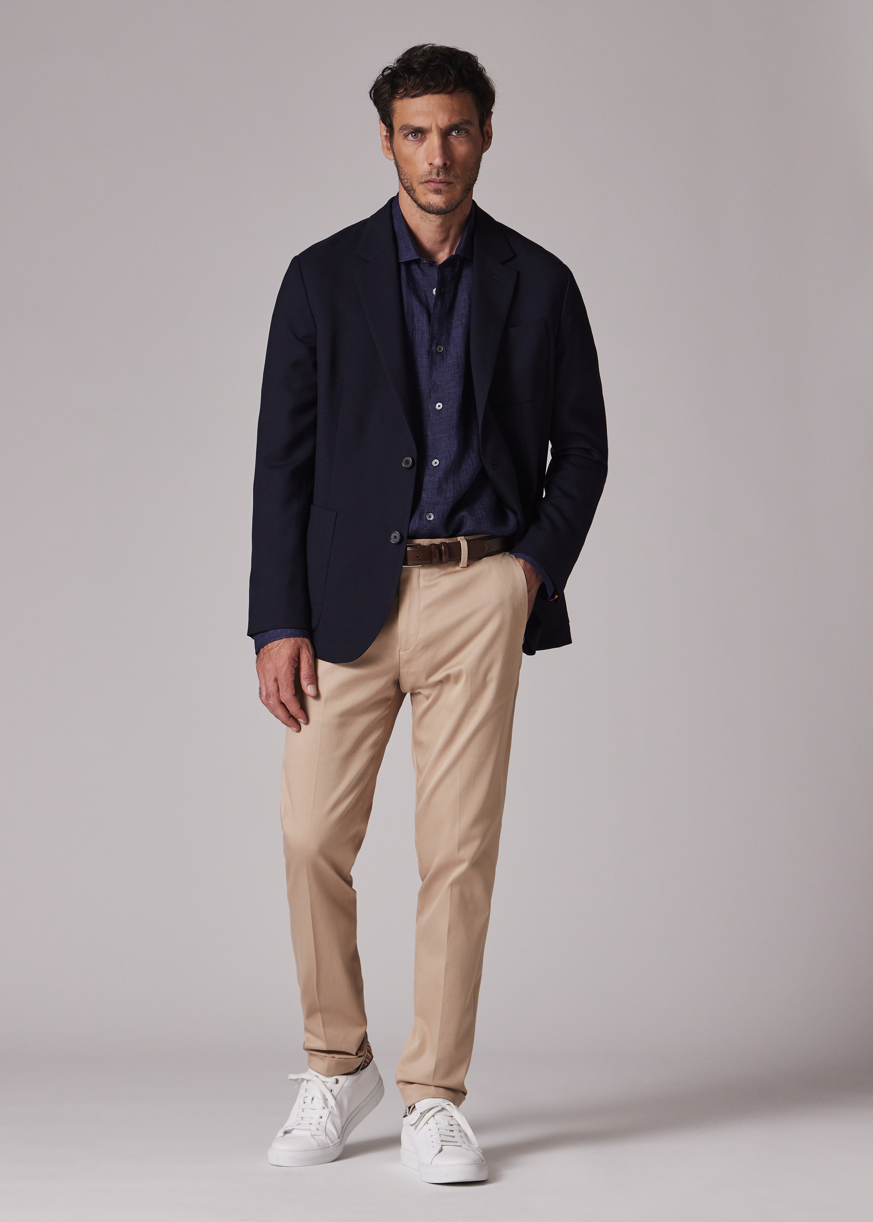 Men's Blue Solid Slim Fit Linen Shirt