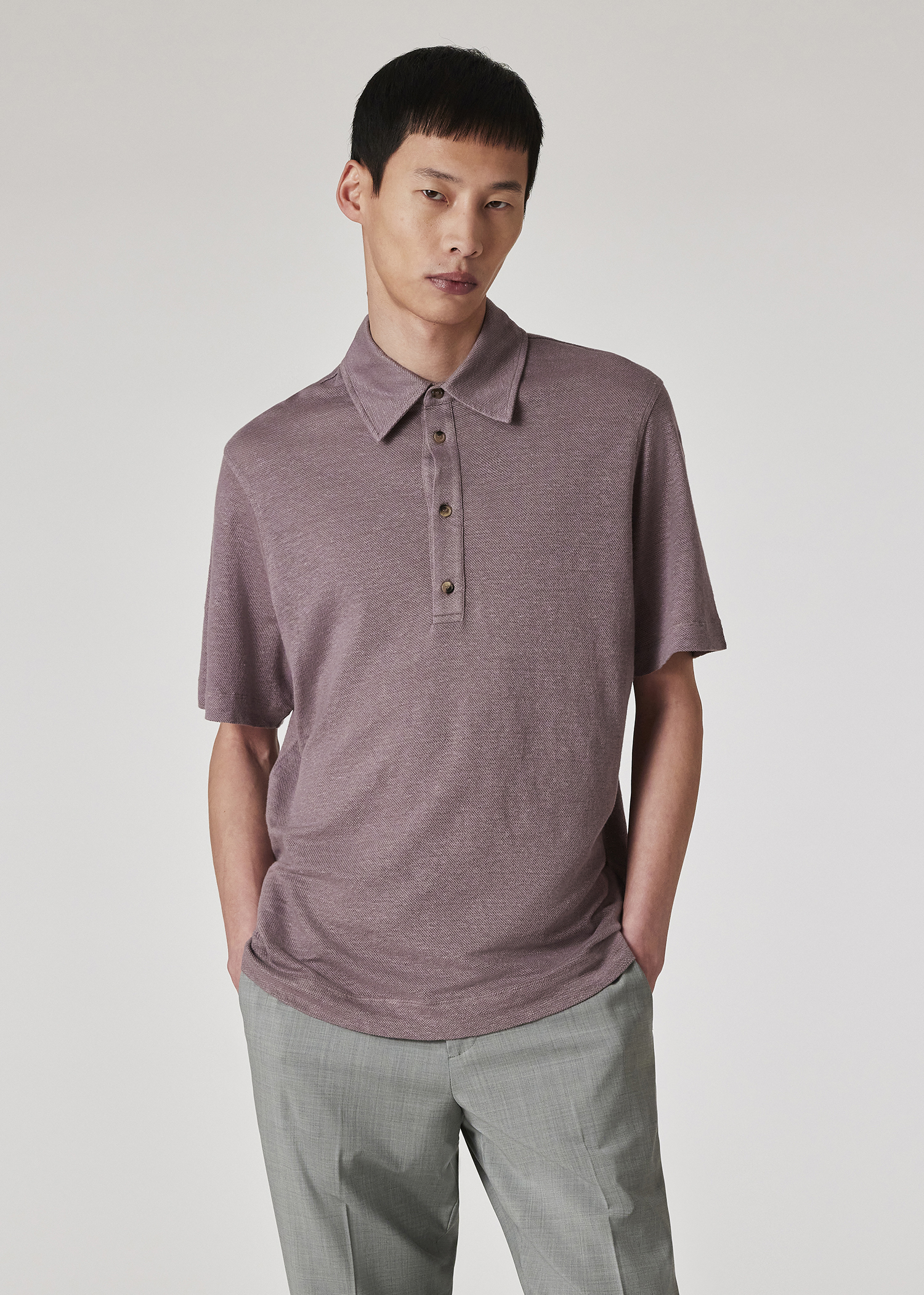 Men's Textured  Mauve Short Sleeves Polo Collar Regular Fit T-Shirt with Zip Details
