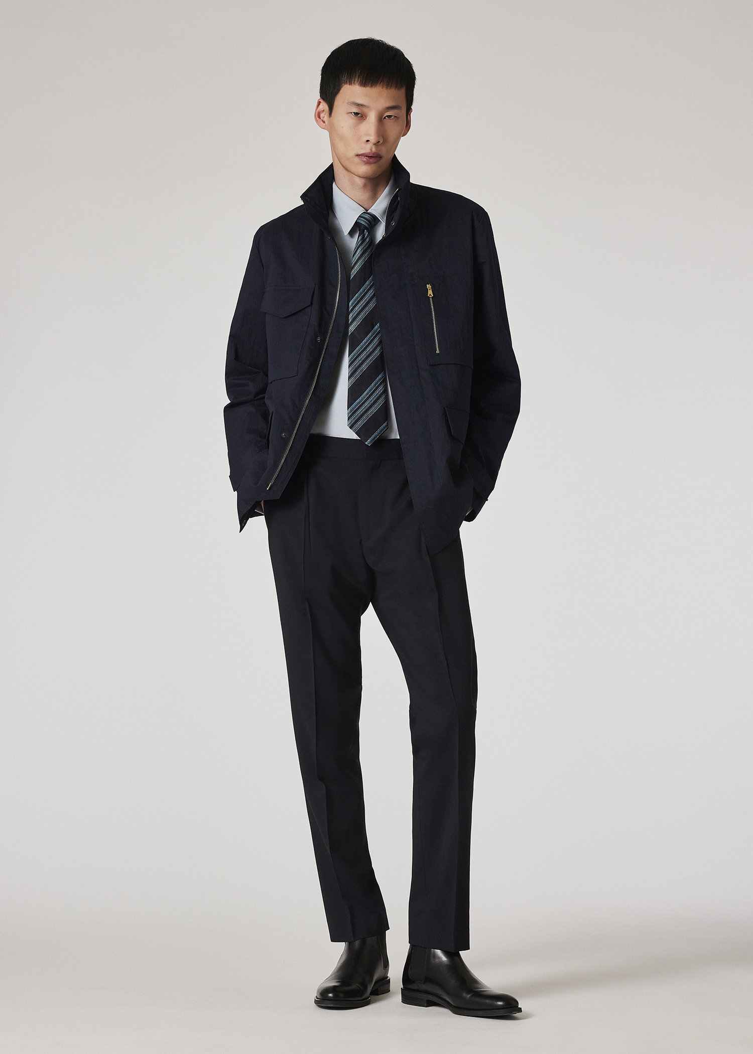 ジャケット・アウター Paul Smith NYLON MILITARY COAT Men's Black Water Repellent Mid-Length Down Coat