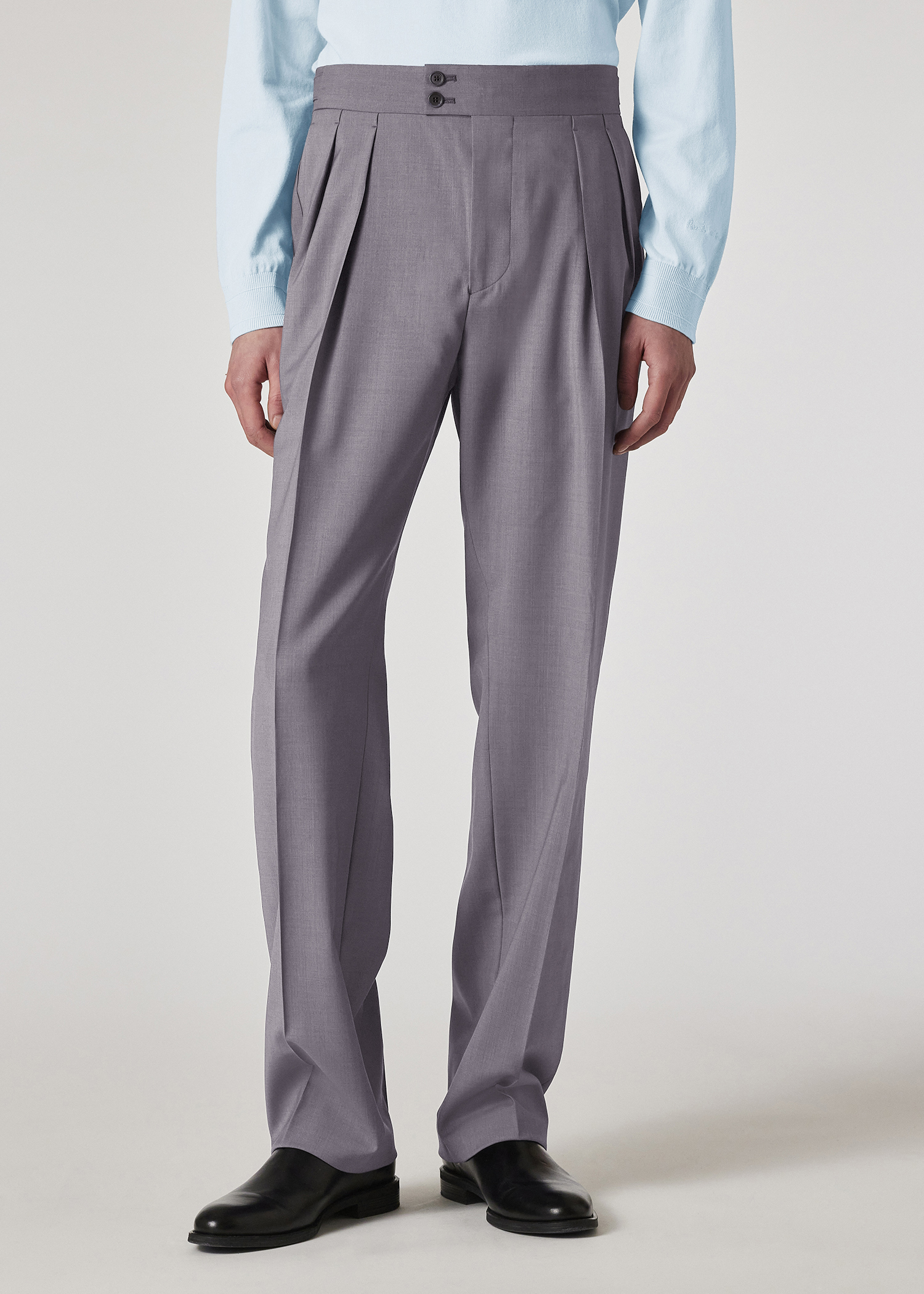 Lavender Overdyed Melange Wool Pleated Trousers