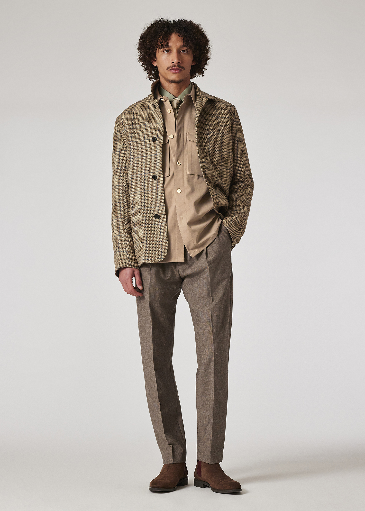 Men's Tan Cotton-Blend Overshirt