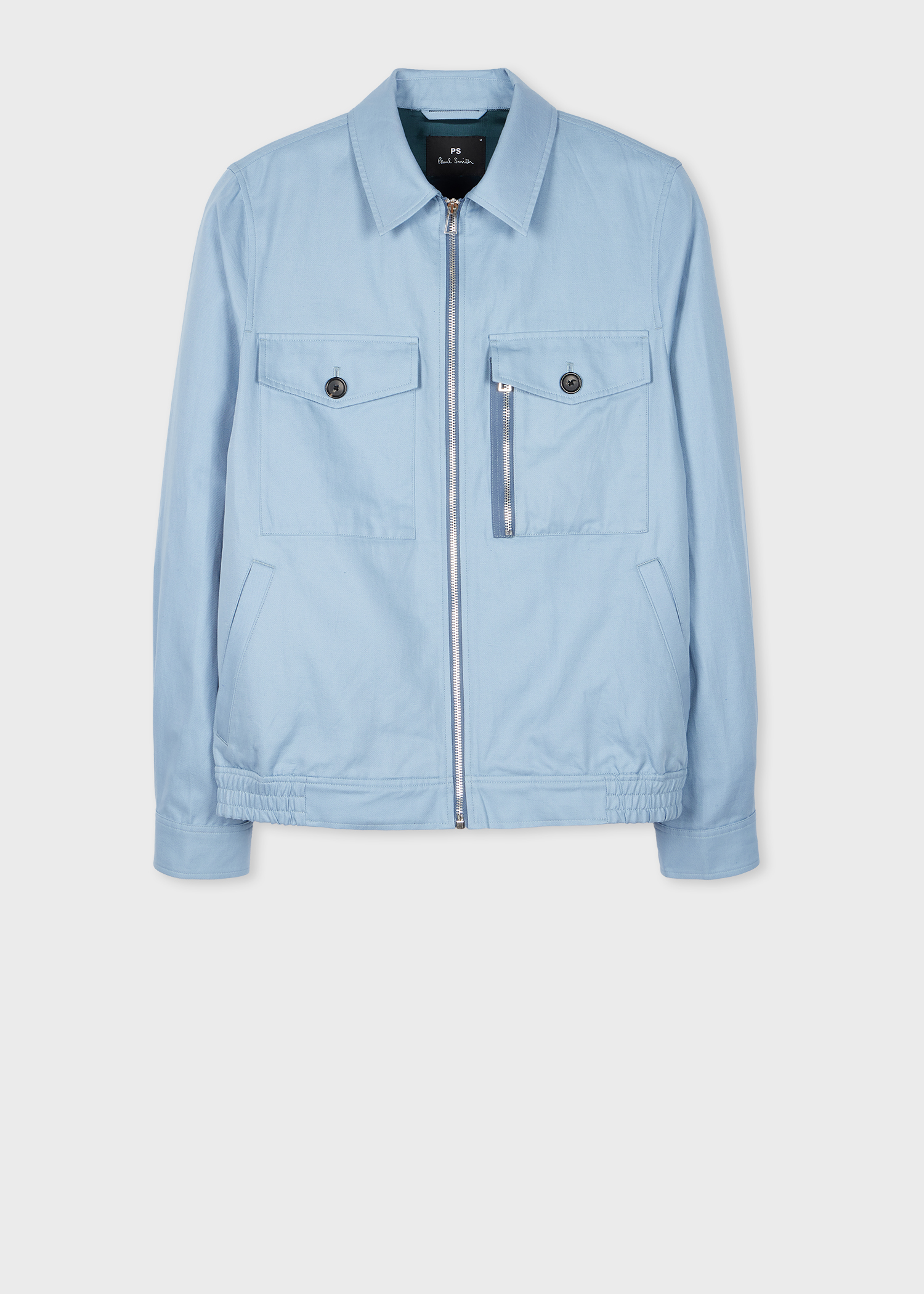 Men's Light Blue Cotton-Linen Zip-Front Short Jacket