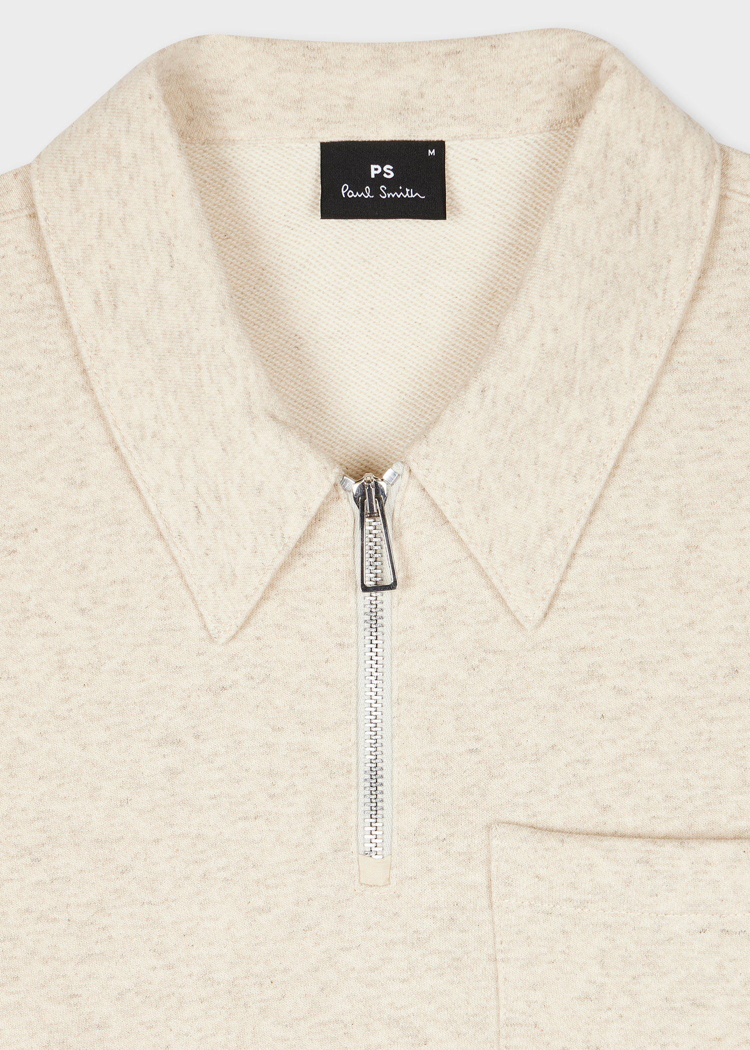 Men's Ecru Marl Cotton-Linen Zip-Neck Sweatshirt
