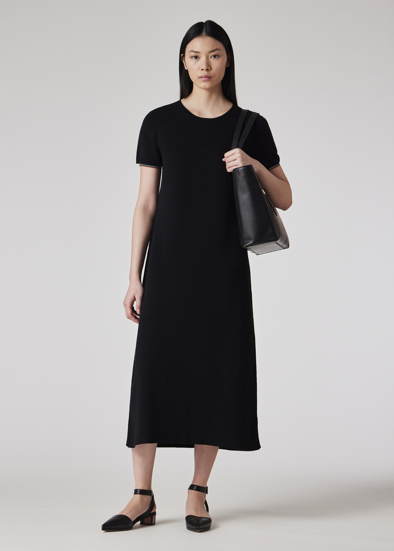 Women's Black Knitted 'Signature Stripe' Sleeve Dress