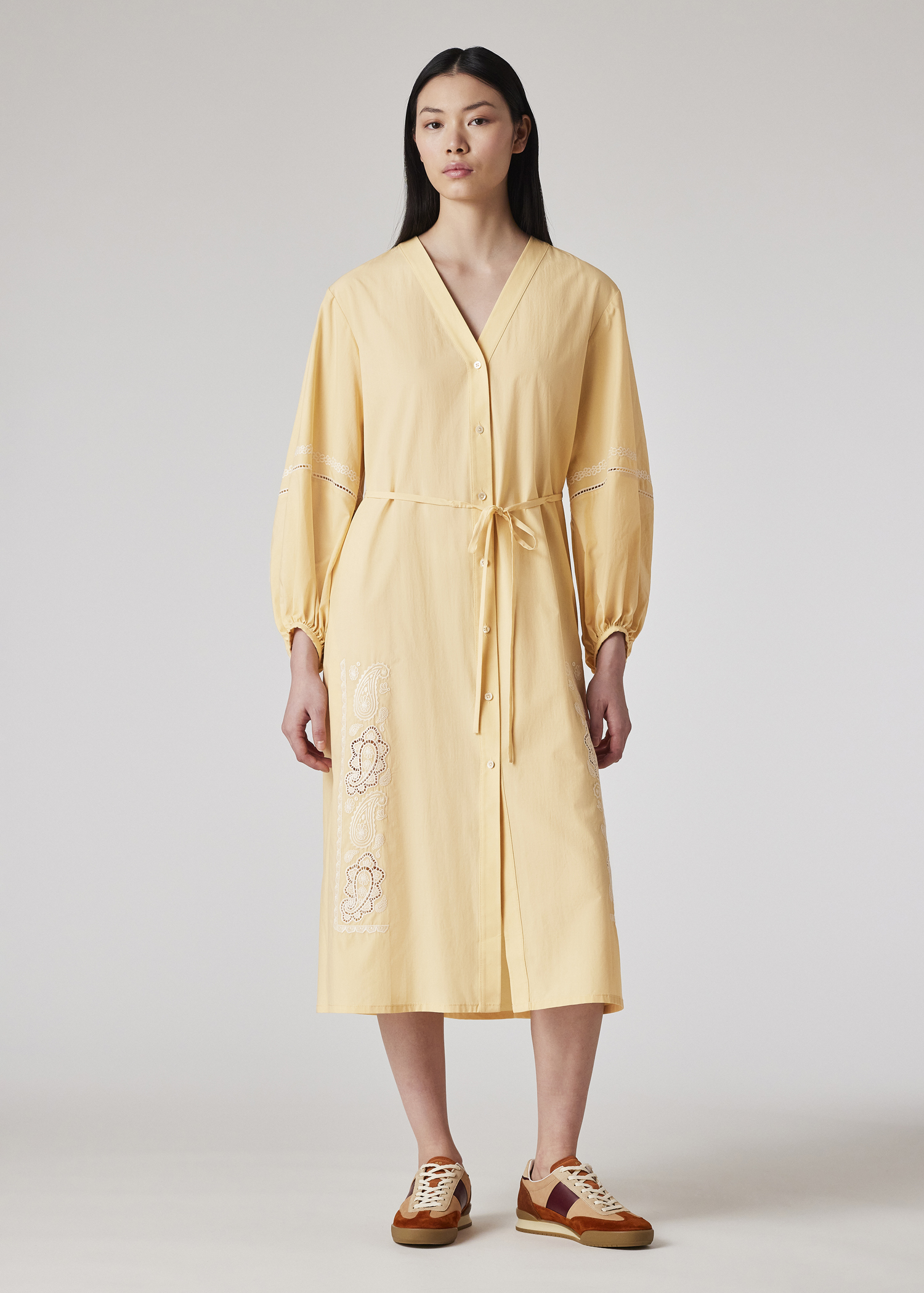 Women's Lemon Embroidered Cotton-Silk Midi Dress