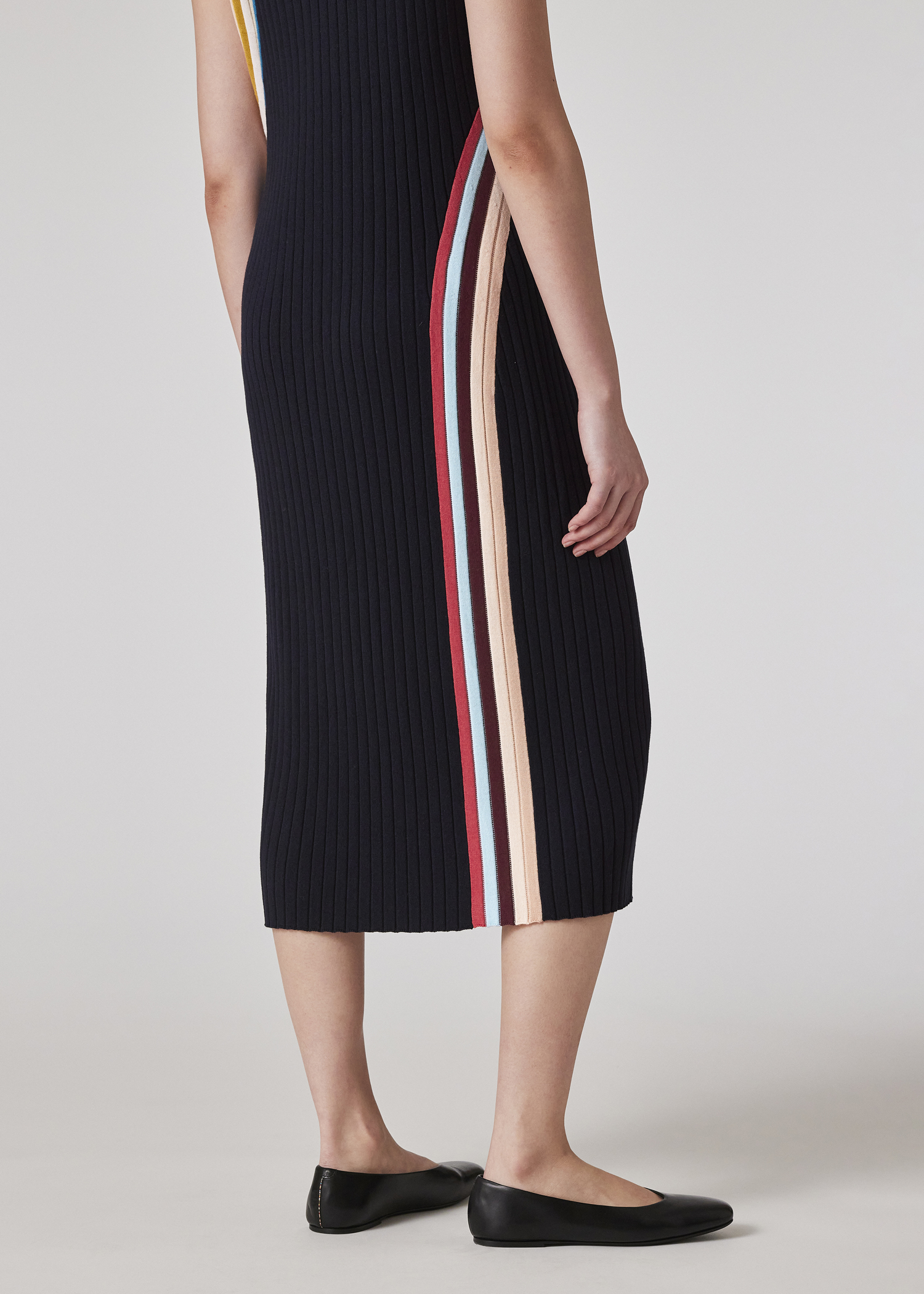 Women's Navy Wool Blend 'Swirl Stripe' Ribbed Midi Dress