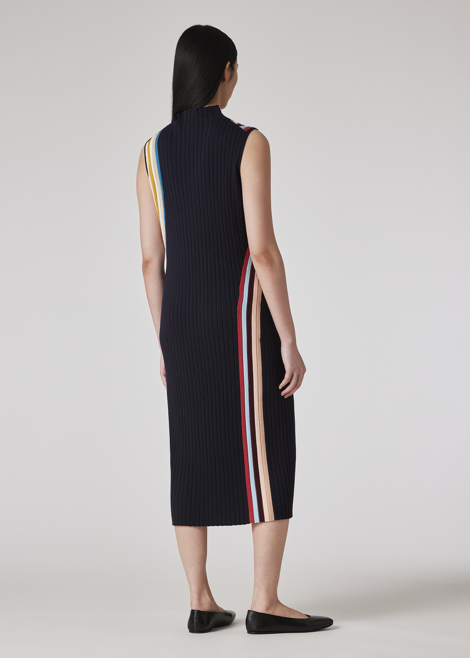 Women's Navy Wool Blend 'Swirl Stripe' Ribbed Midi Dress