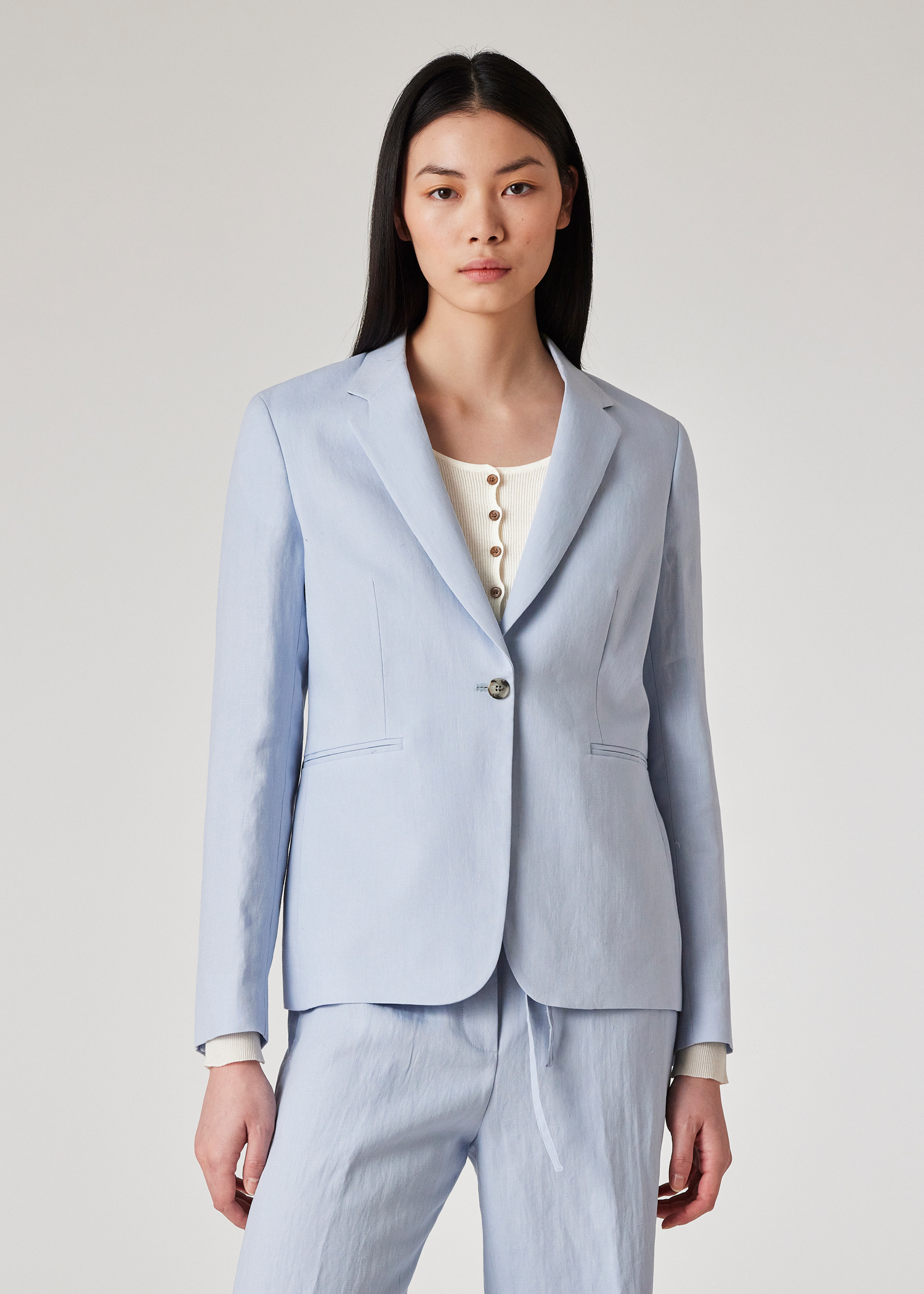 ボトムスその他 Barba Blazer Jaqueline Single Breasted In Light Blue Linen Women's Pale Blue Linen One-Button Blazer