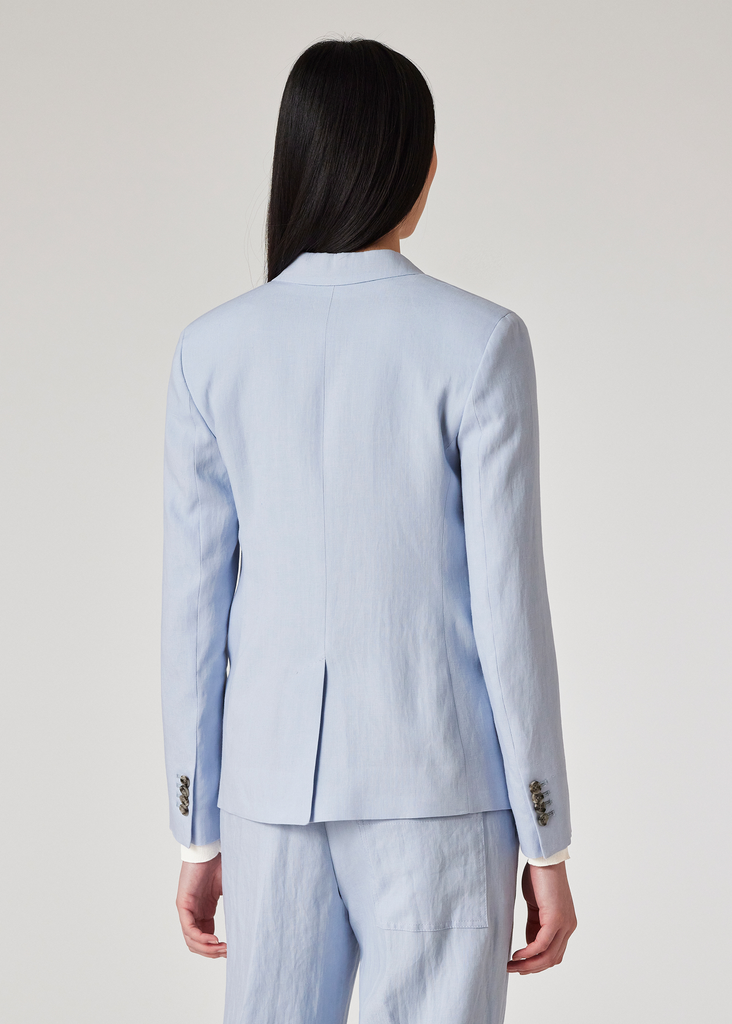 Women's Pale Blue Linen One-Button Blazer