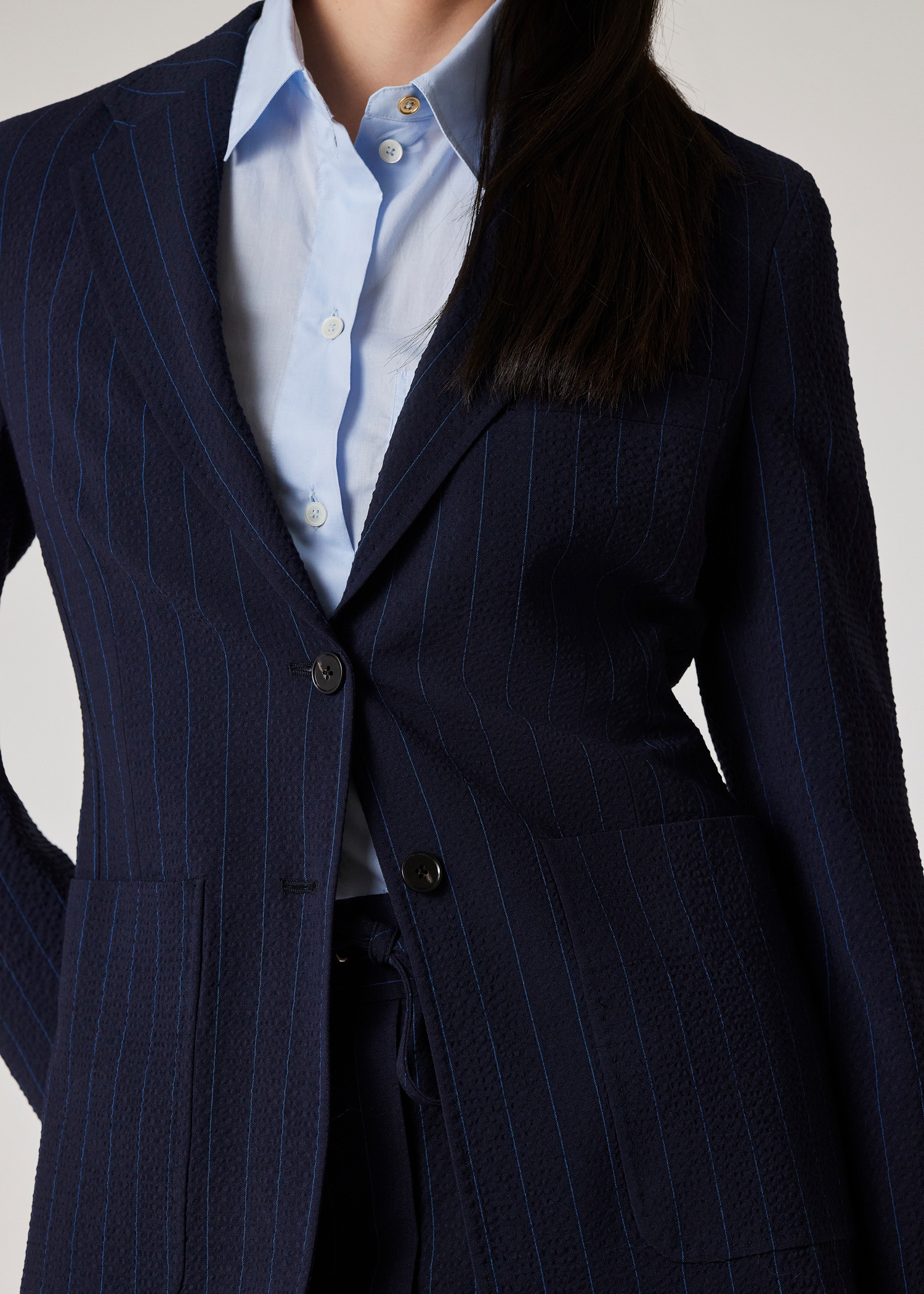 Women's Wool-Blend Navy Seersucker Pinstripe Blazer