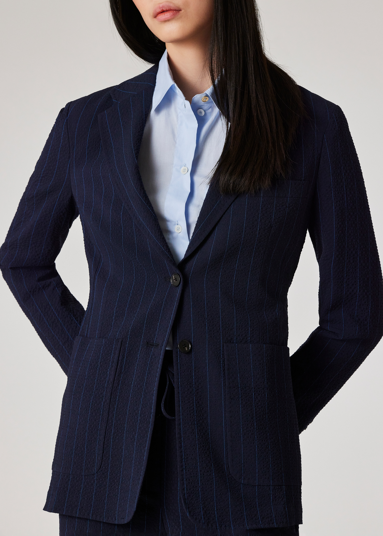 Women's Wool-Blend Navy Seersucker Pinstripe Blazer