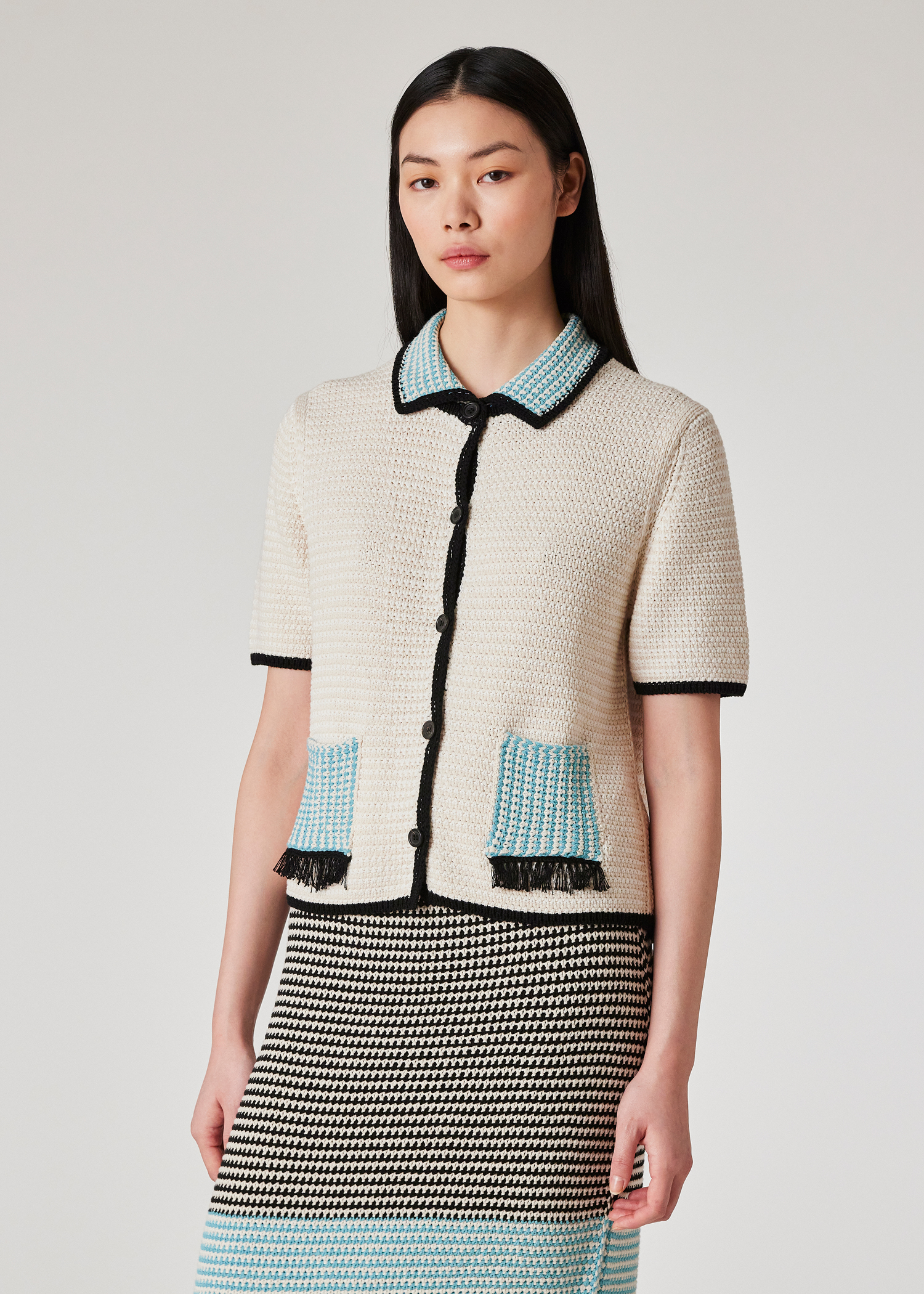 【関税&送料込】Paul Smith Cotton Skirt Women's Cotton Mixed Stripe Crochet Knitted Skirt