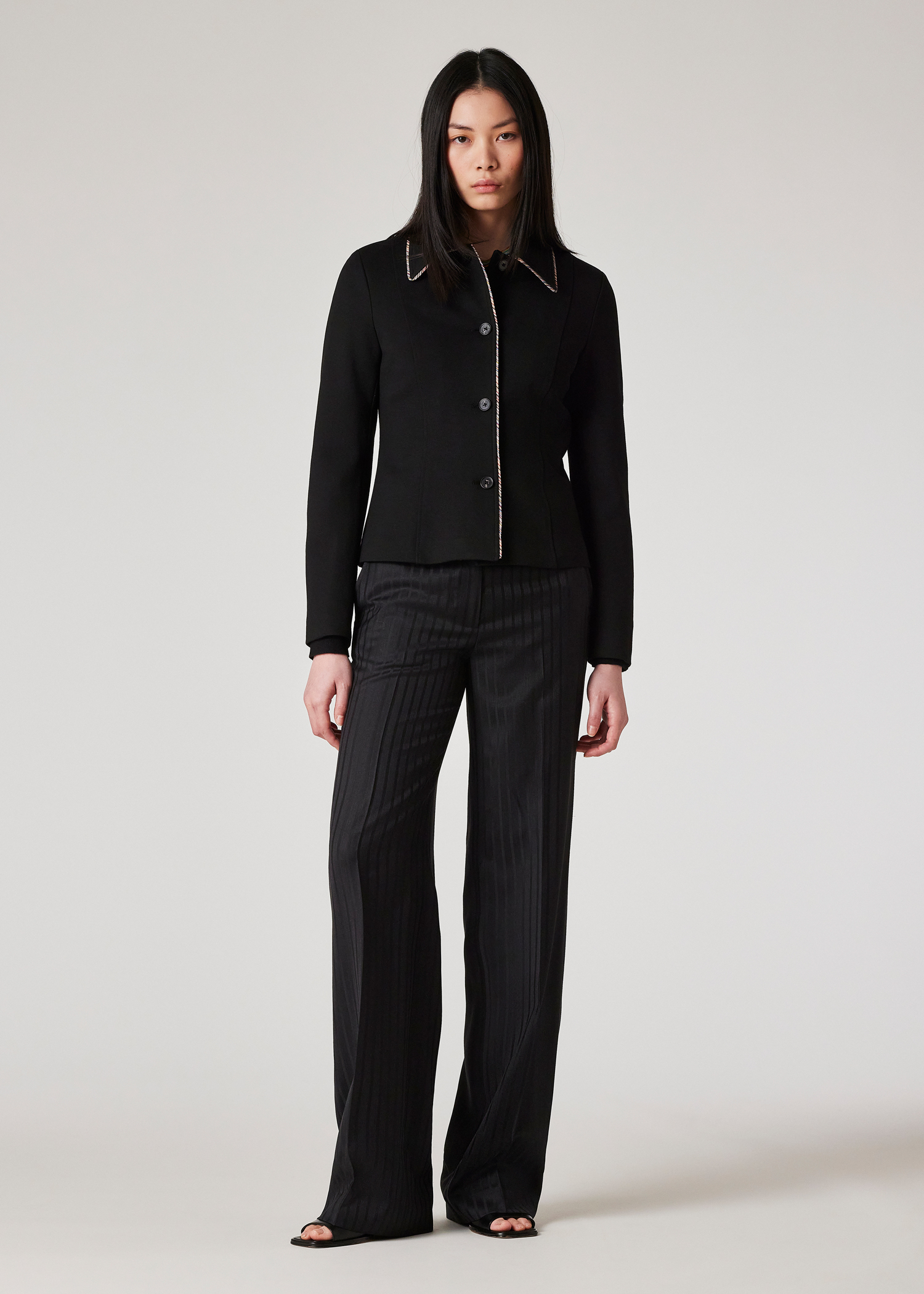 ジャケット PAUL SMITH Woman Jacket Black W1R268CLP11094 79 Women's Black Milano 'Signature Stripe' Jacket