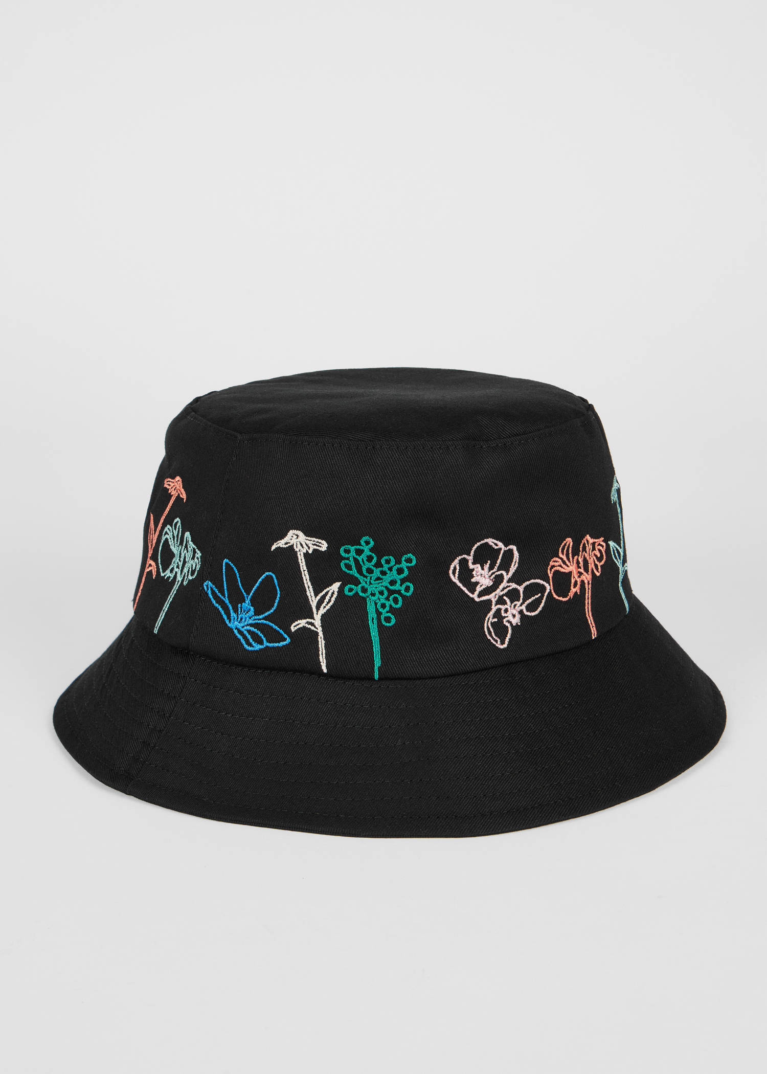 ハット PAUL SMITH Woman Hat Black W1A723DTP367 79 Women's Black Bucket Hat with Floral Embroidery