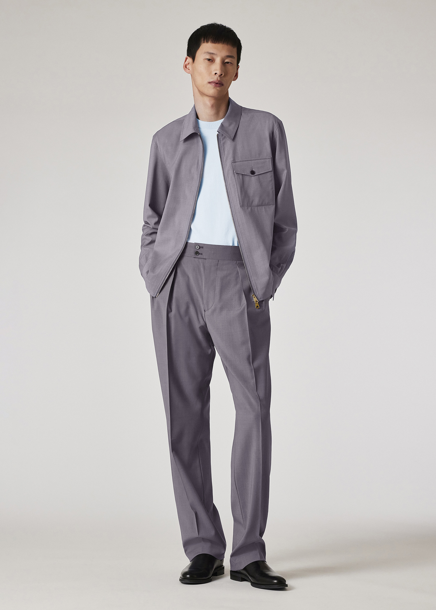 Lavender Overdyed Melange Wool Pleated Trousers