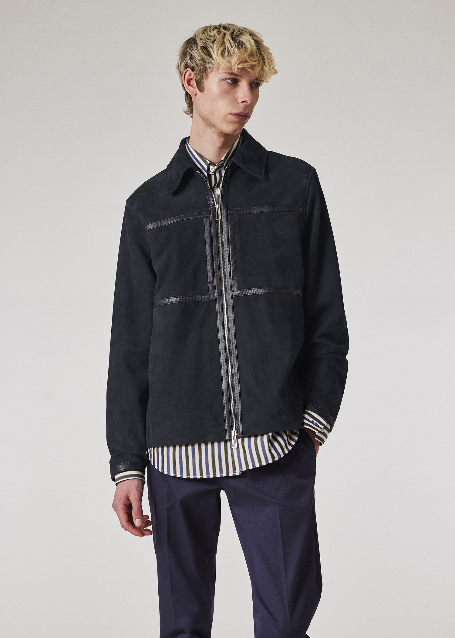 Men's Navy Suede Zip Jacket
