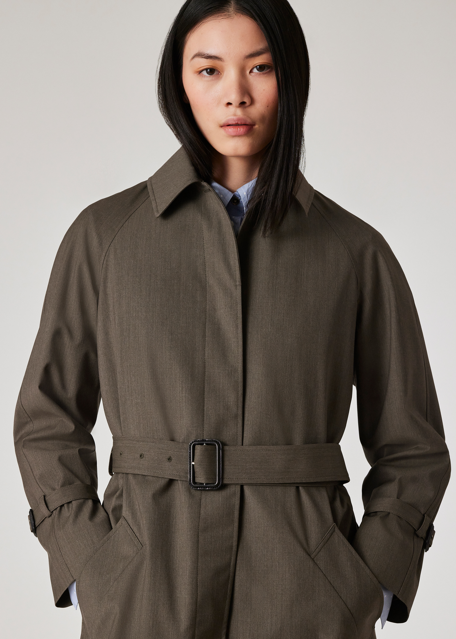 Women's Grey Melange Belted Storm System Mac