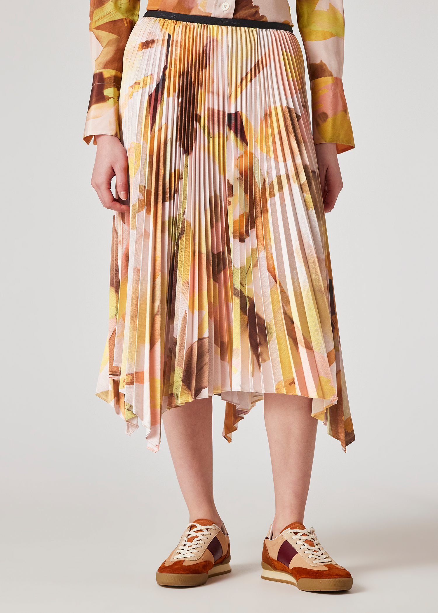 スカート PAUL SMITH Woman Skirt Multicolor W1R014SBL10922 29 Women's Orange 'Floral Paint' Midi Skirt