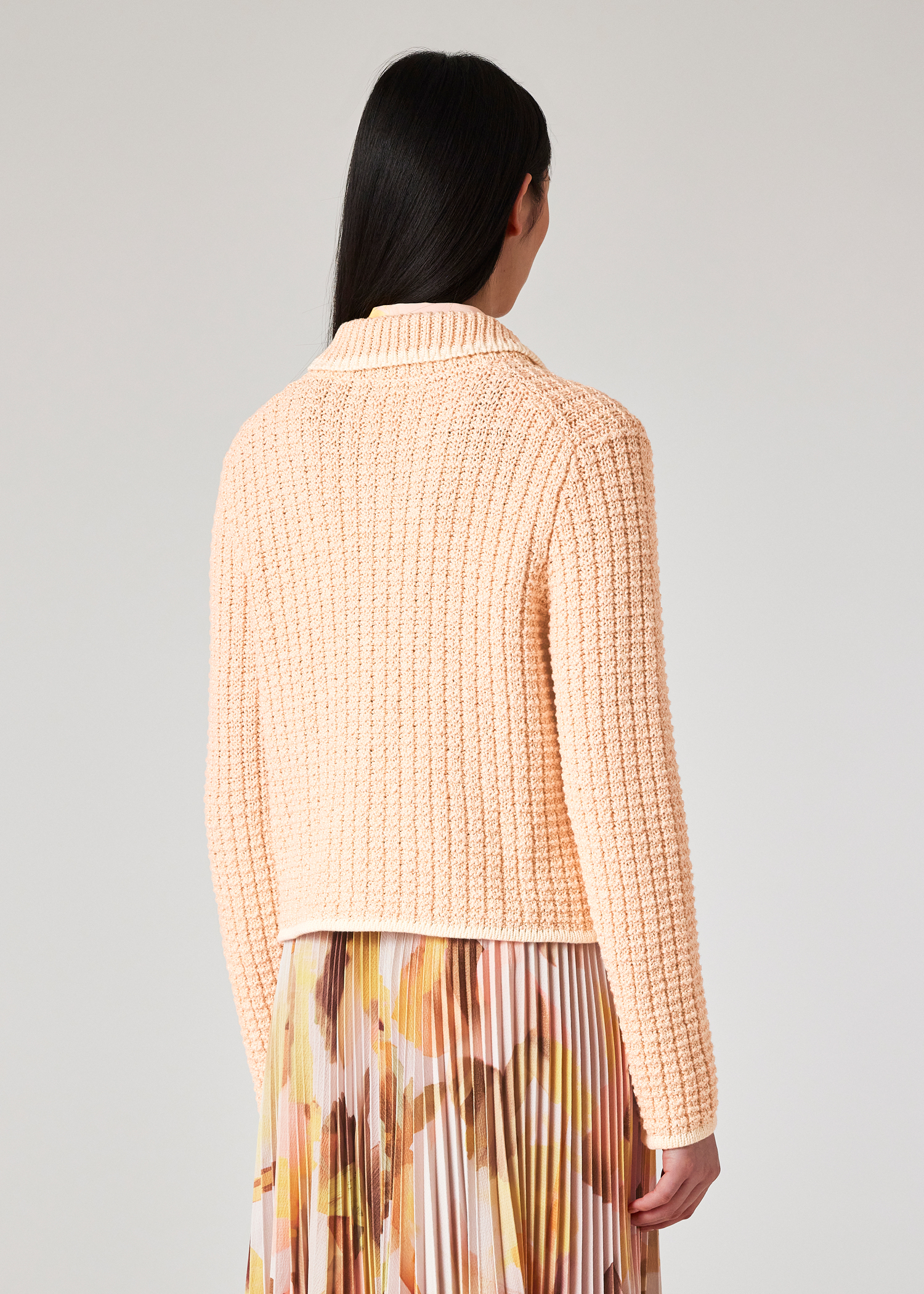 Women's Cotton Light Orange Textured Knitted Jacket