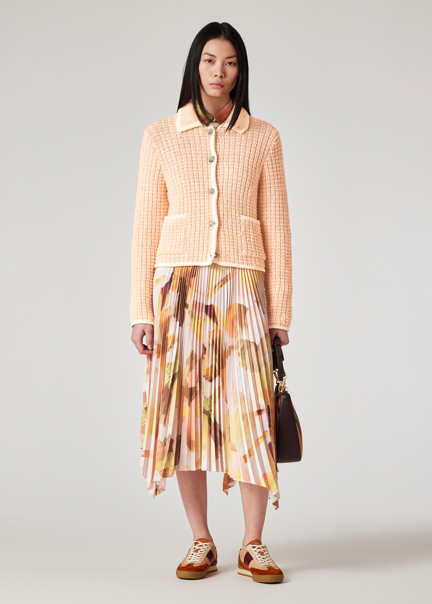 Women's Cotton Light Orange Textured Knitted Jacket