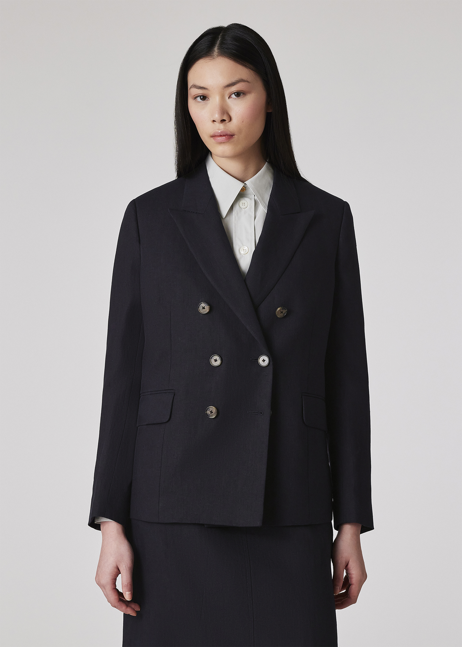Bariloche Bogota Long Line Smart Double Breasted Blazer Navy main image 1