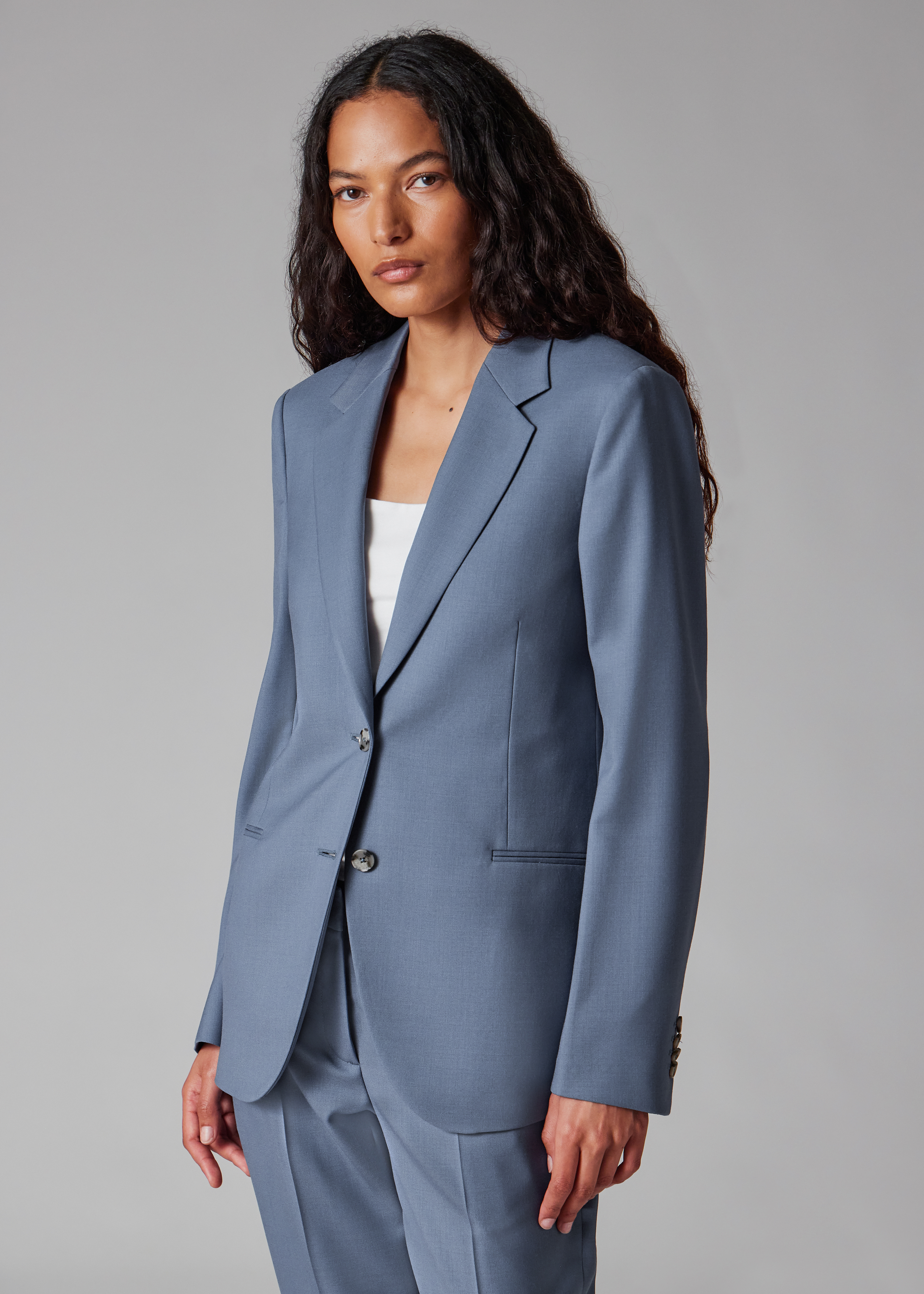Women's A Suit To Travel In - Steel Blue Wool Two-Button Blazer