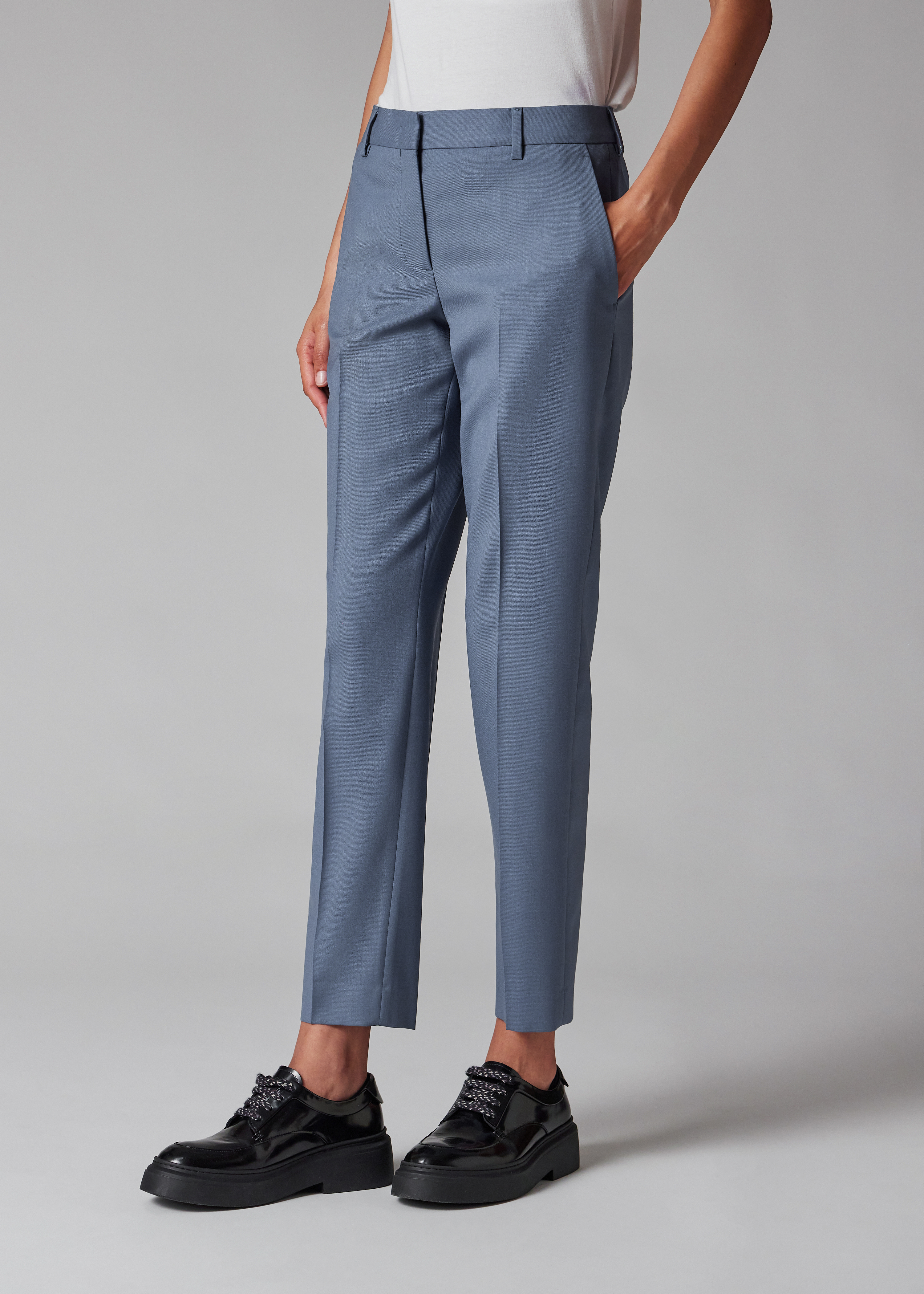 A Suit To Travel In - Women's Steel Blue Slim-Fit Wool Trousers
