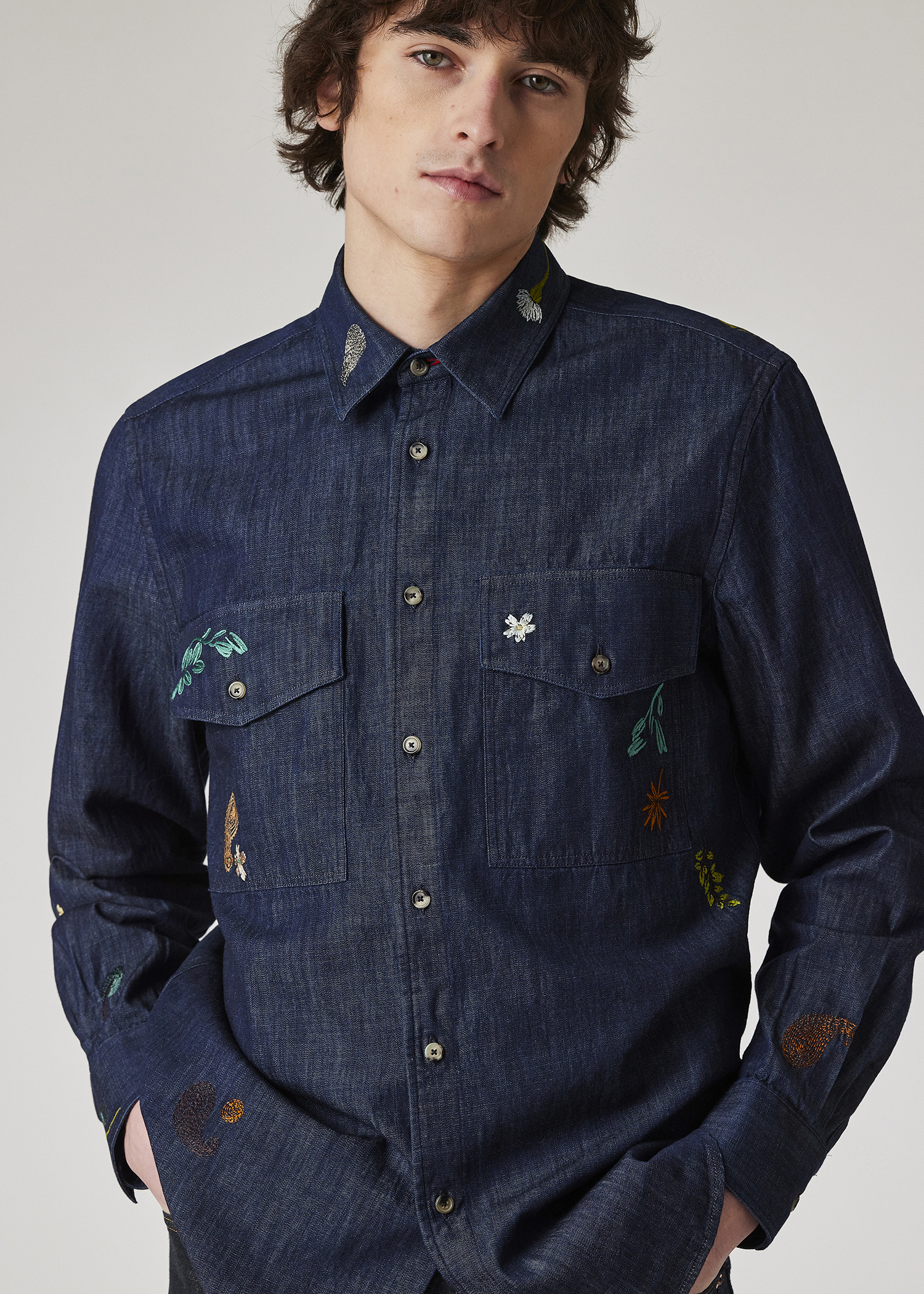 トップス blackbird chambray shirt hand painted Embroidered Chambray Shirt - Etsy Canada