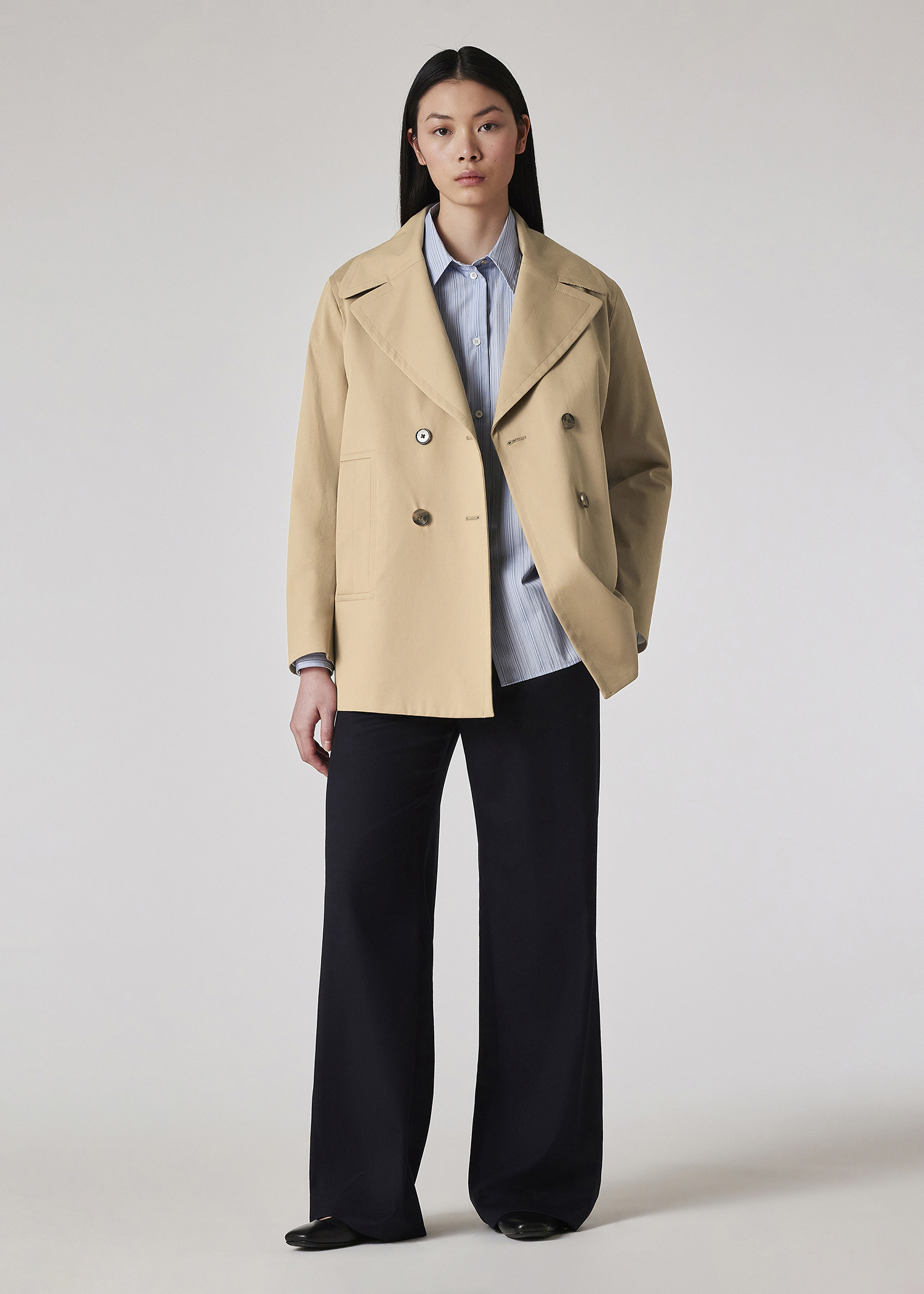 Women's Light Camel Cotton Twill Pea Coat