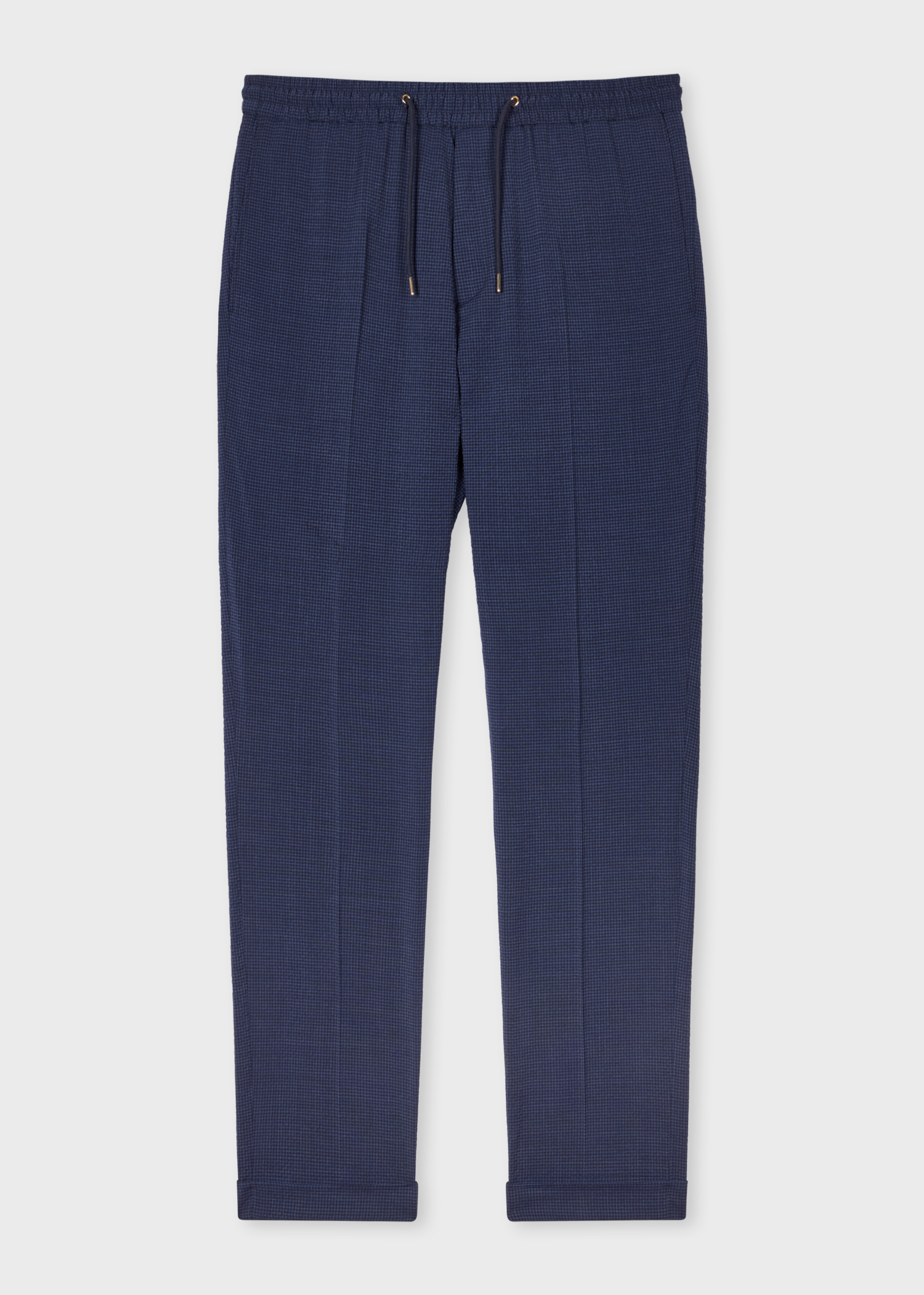 Navy Check Seersucker Drawstring Trousers