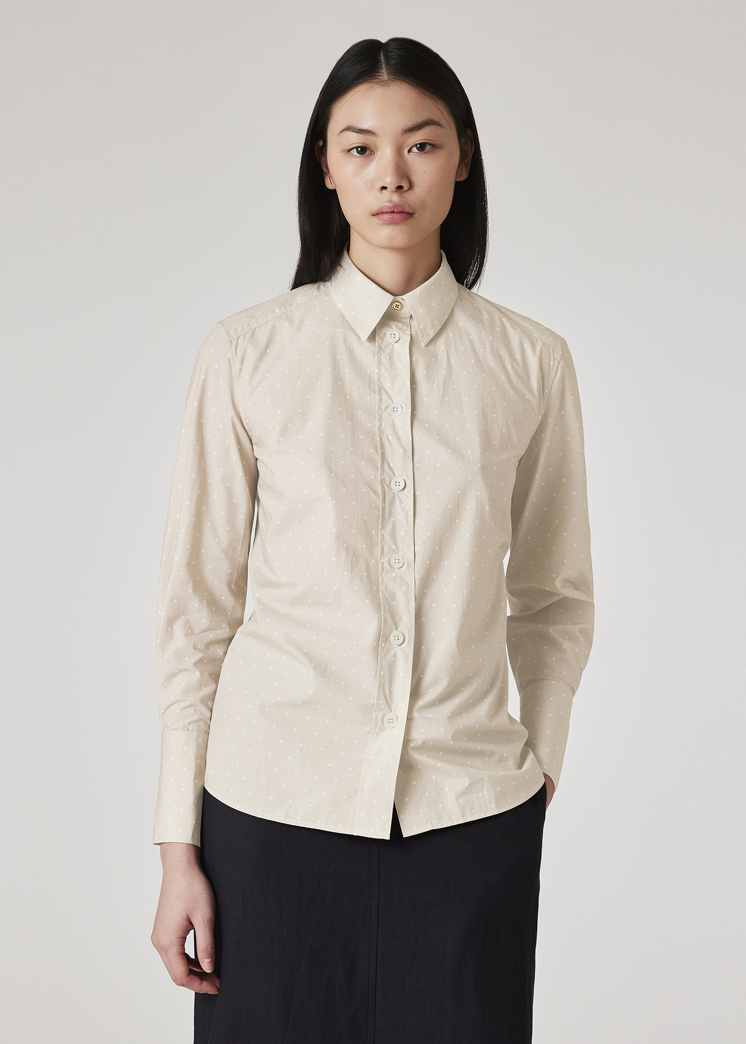 Women's Sand Polka Dot Cotton Poplin Relaxed-Fit Shirt