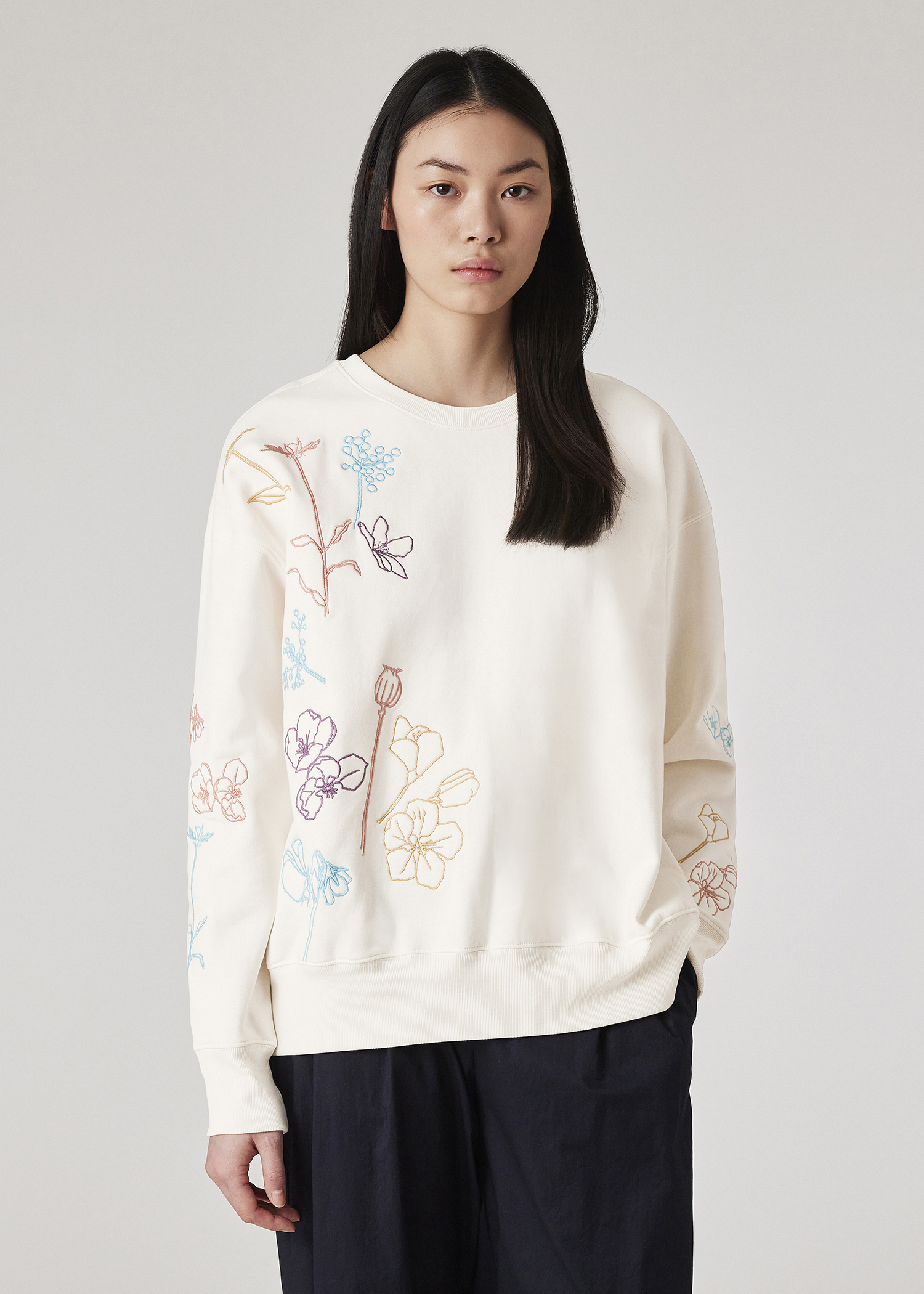 Ivory Woven Sweater with Floral Woven Applique