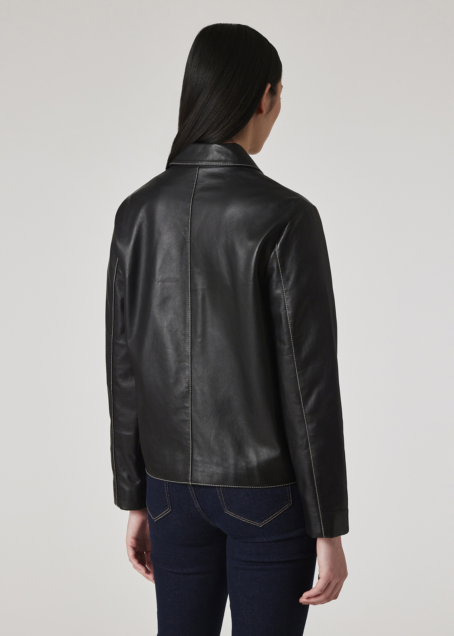 ジャケット PAUL SMITH Woman Jacket Black W1R268CLP11094 79 Women's Black Leather Contrast Stitch Jacket