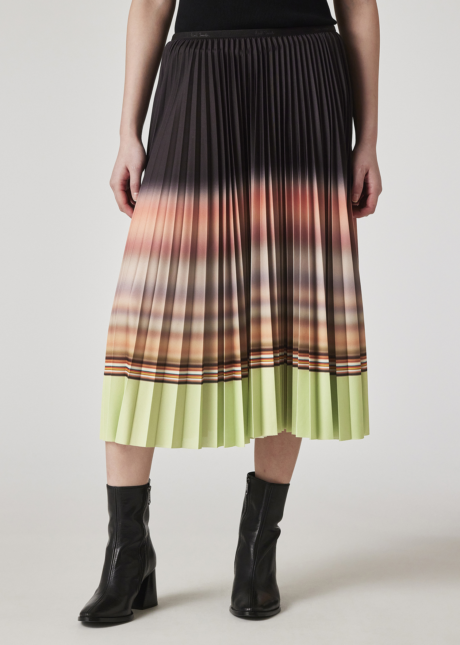 スカート PAUL SMITH Woman Skirt Multicolor W1R014SBP11071 32 Women's Pistachio Gradient 'Signature Stripe' Pleated Skirt