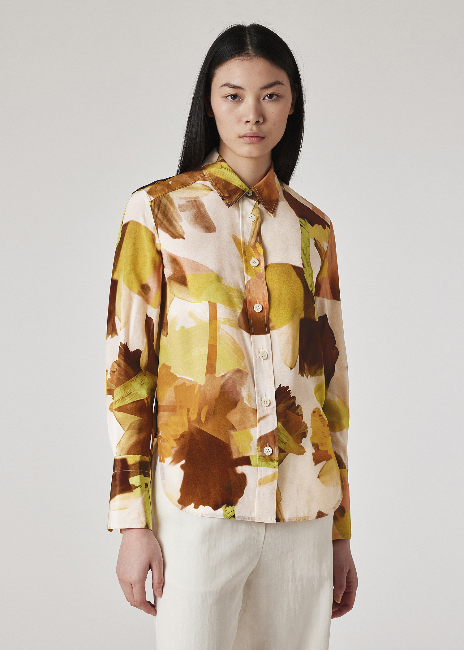 Women's Orange 'Floral Paint' Silk Shirt