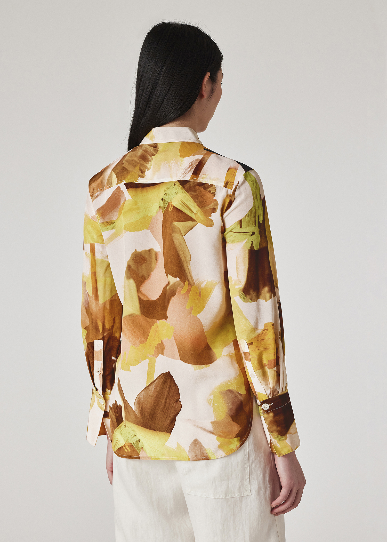 Women's Orange 'Floral Paint' Silk Shirt